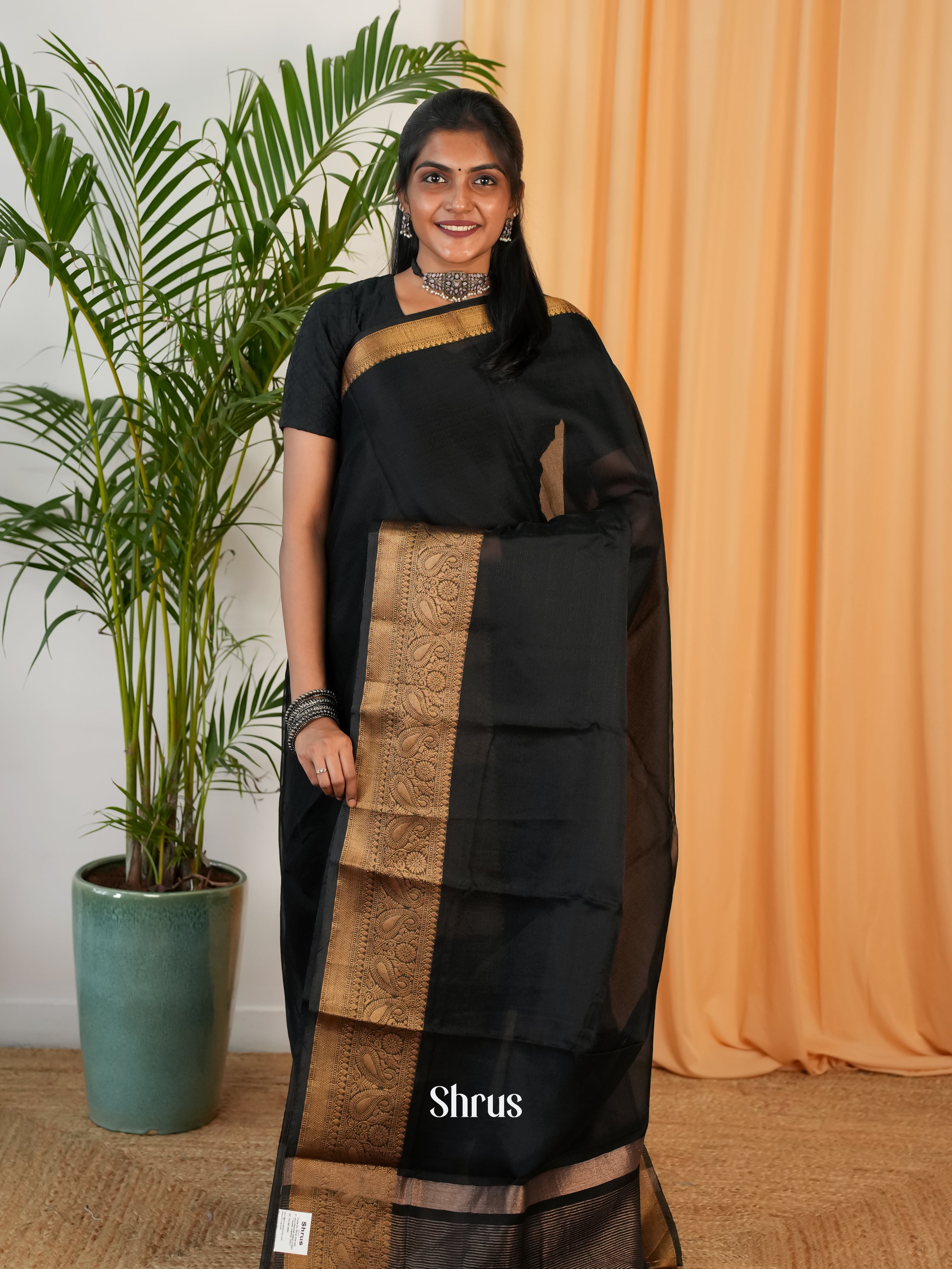 Black - Semi Organza Saree - Shop on Shrus.com
