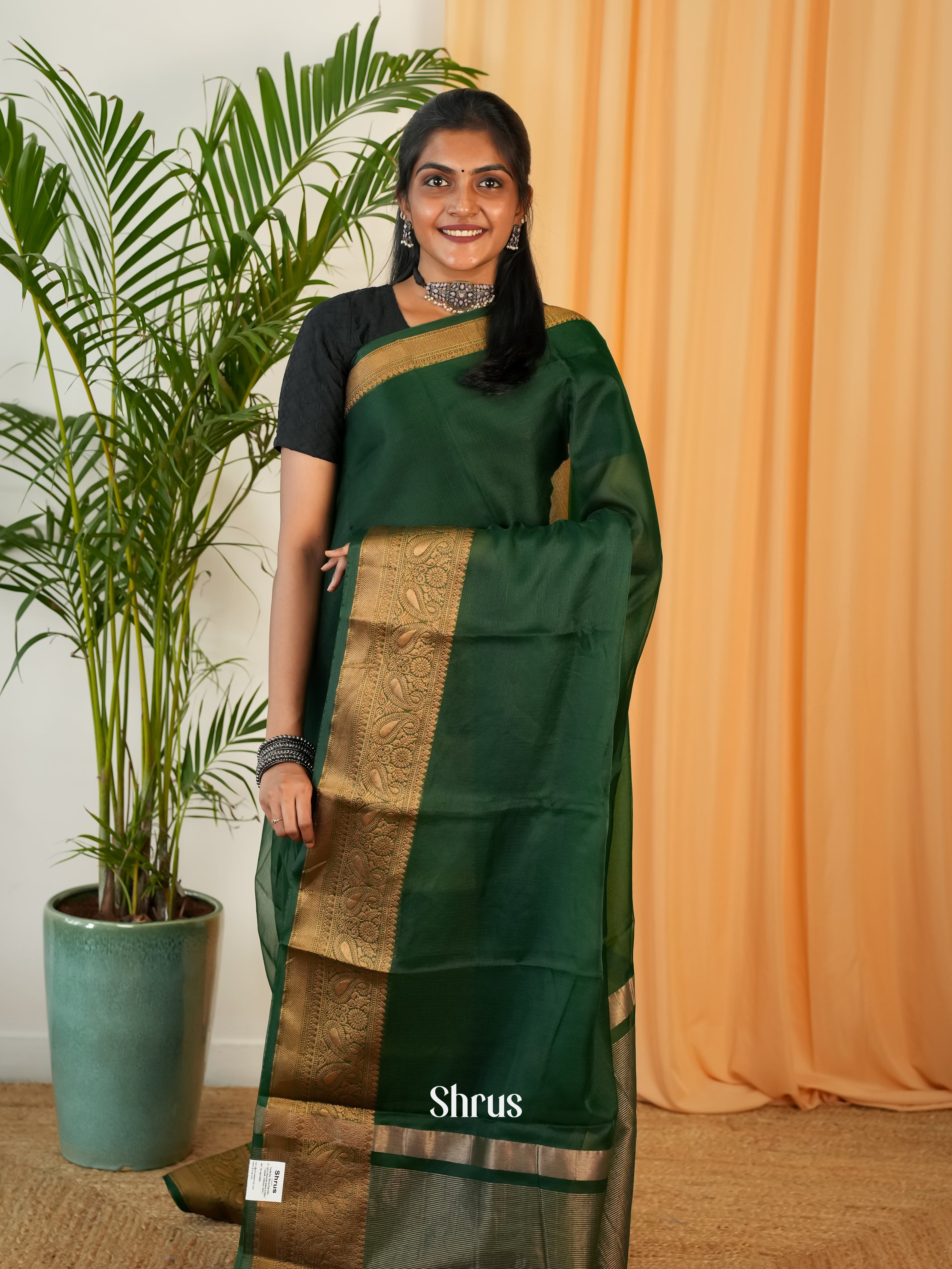 Green - Semi Organza Saree - Shop on Shrus.com
