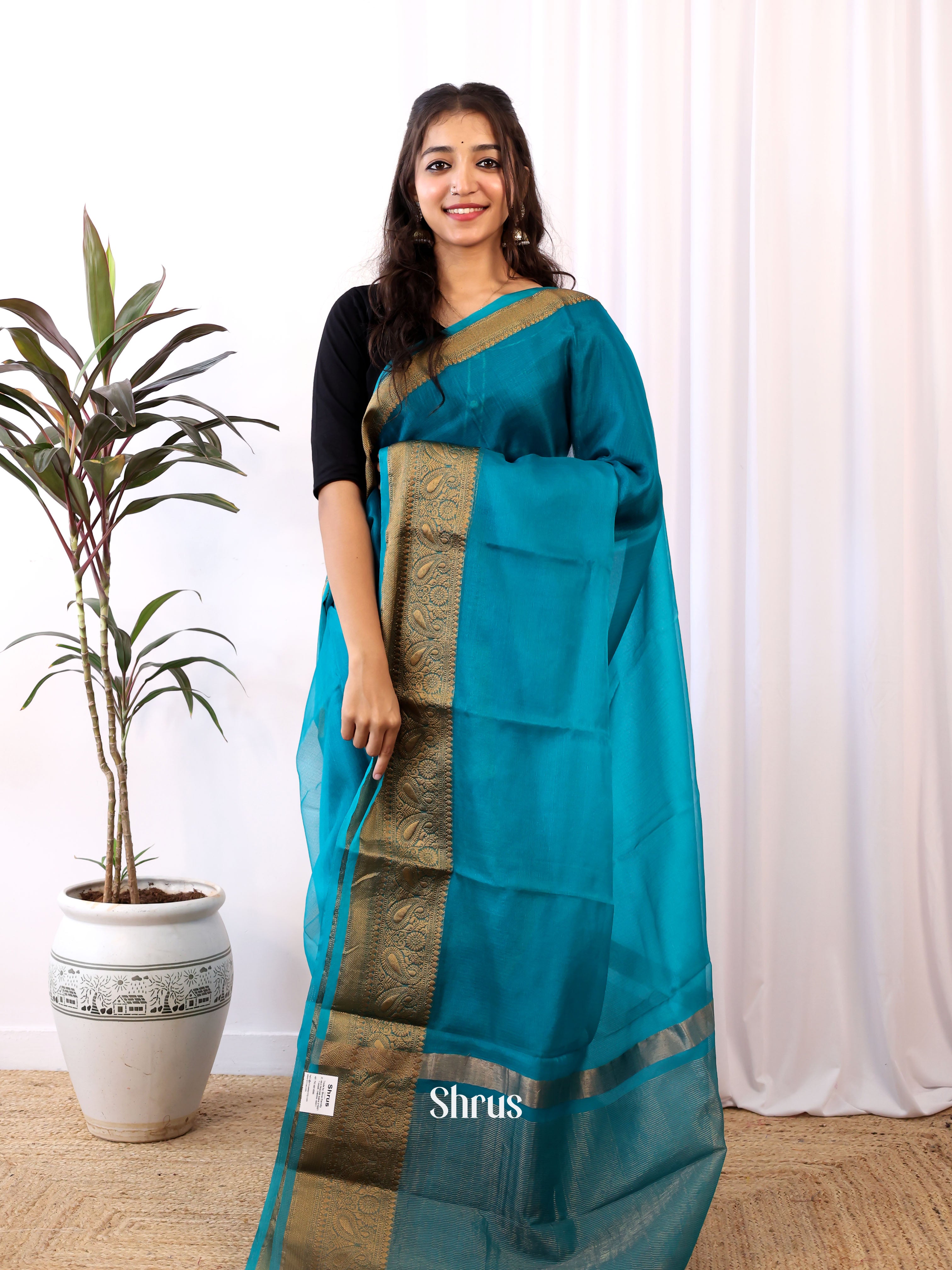 Blue - Semi Organza Saree - Shop on Shrus.com