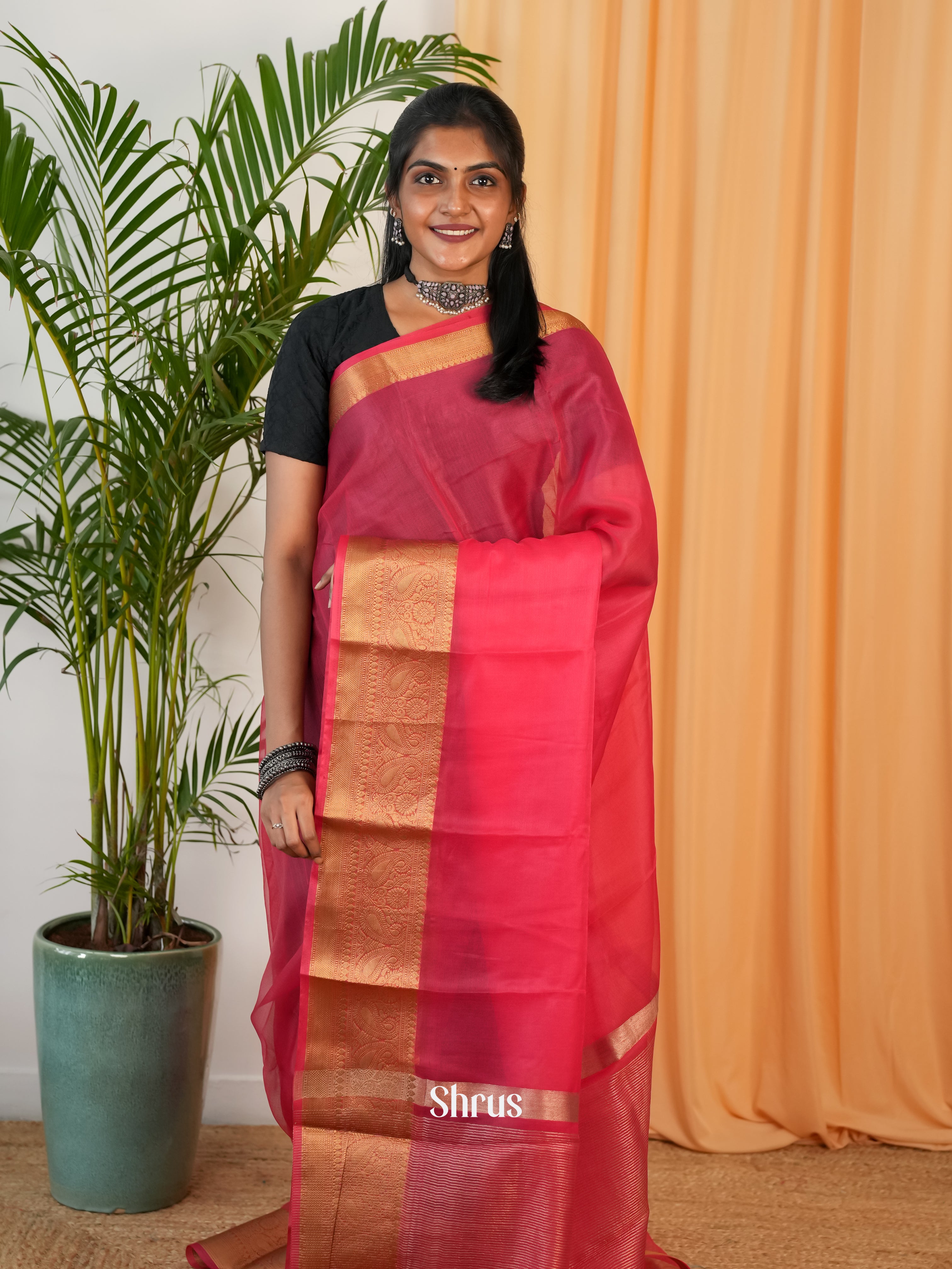 Red - Semi Organza Saree - Shop on Shrus.com