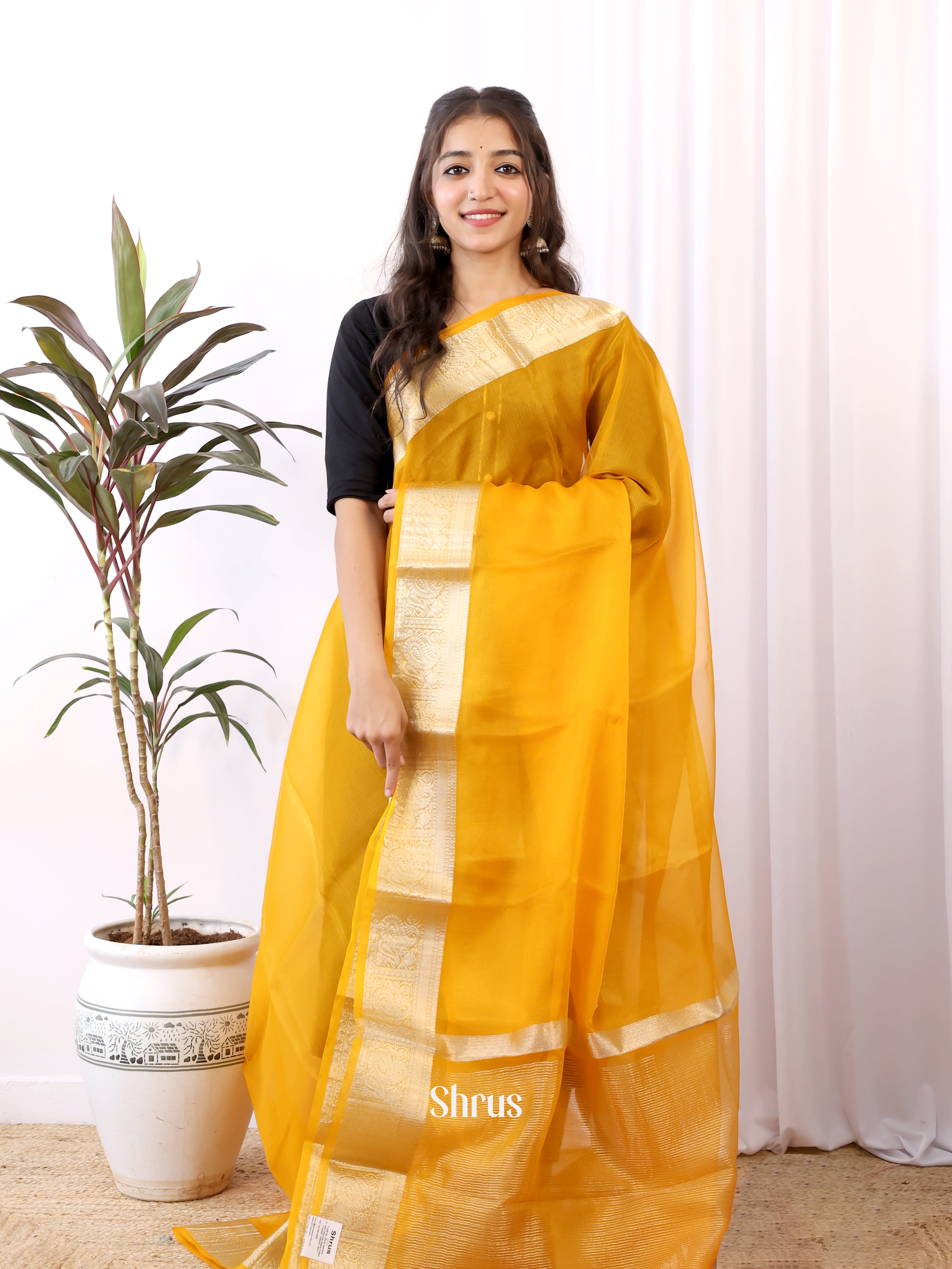 Yellow & Red - Semi Organza Saree - Shop on Shrus.com