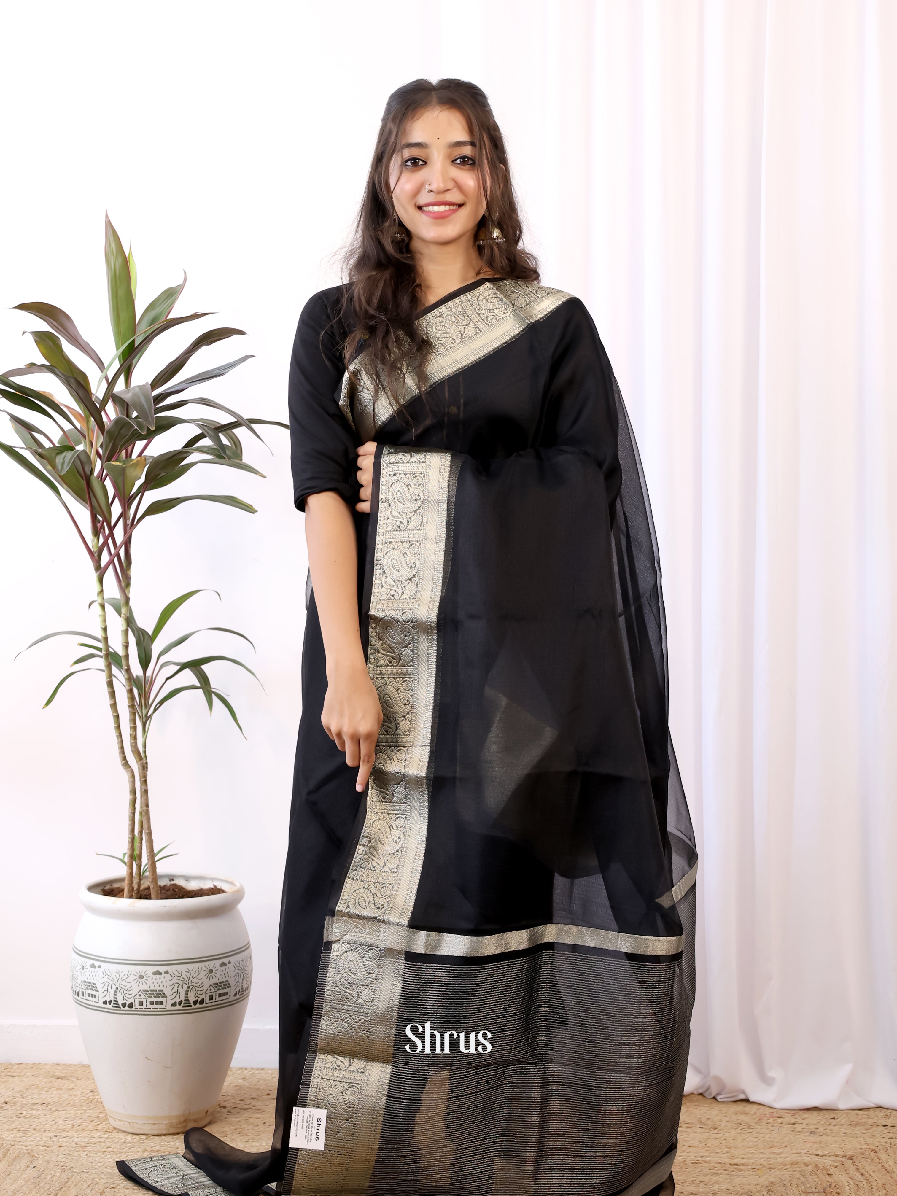 Black & Grey- Semi Organza Saree - Shop on Shrus.com