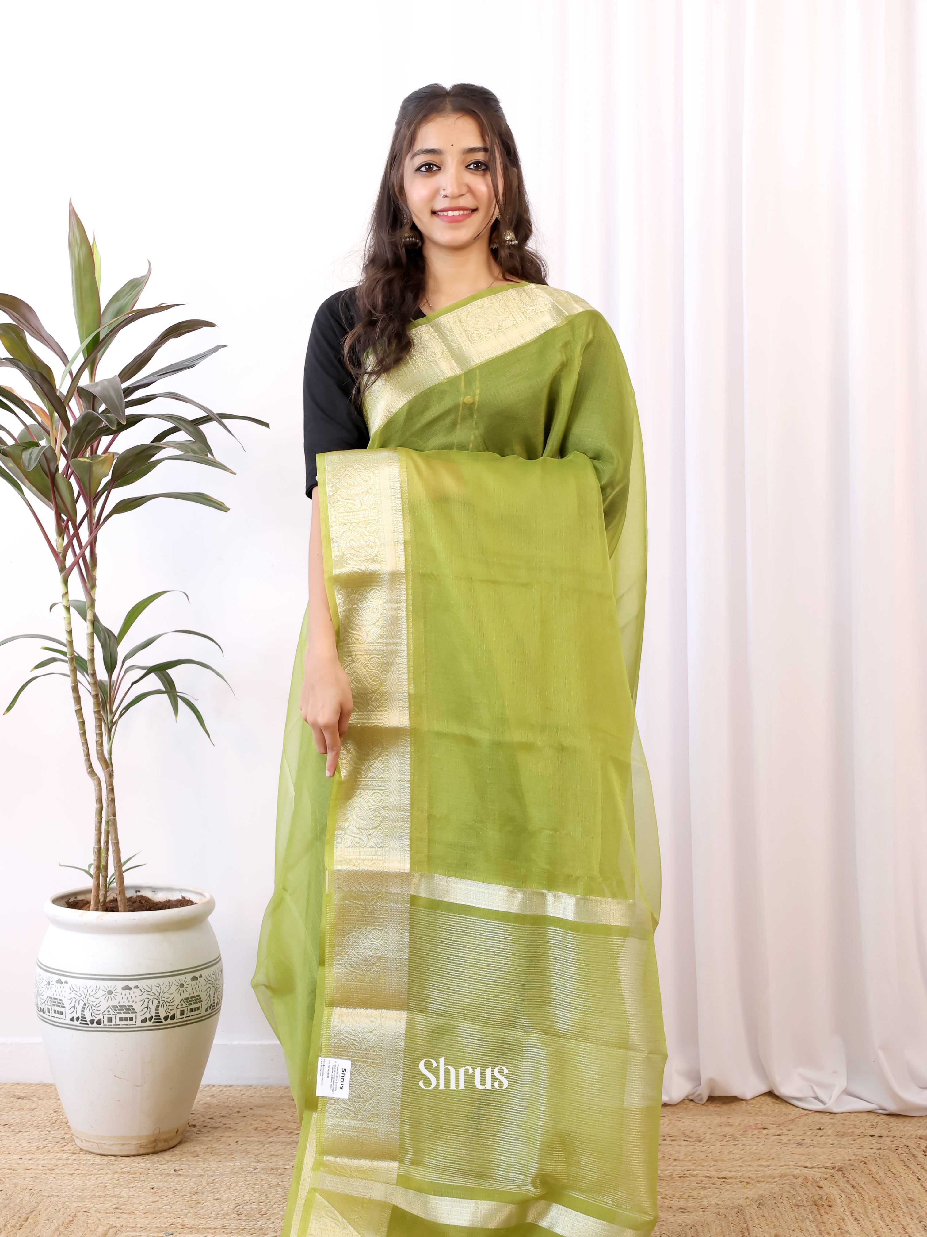Green - Semi Organza Saree - Shop on Shrus.com