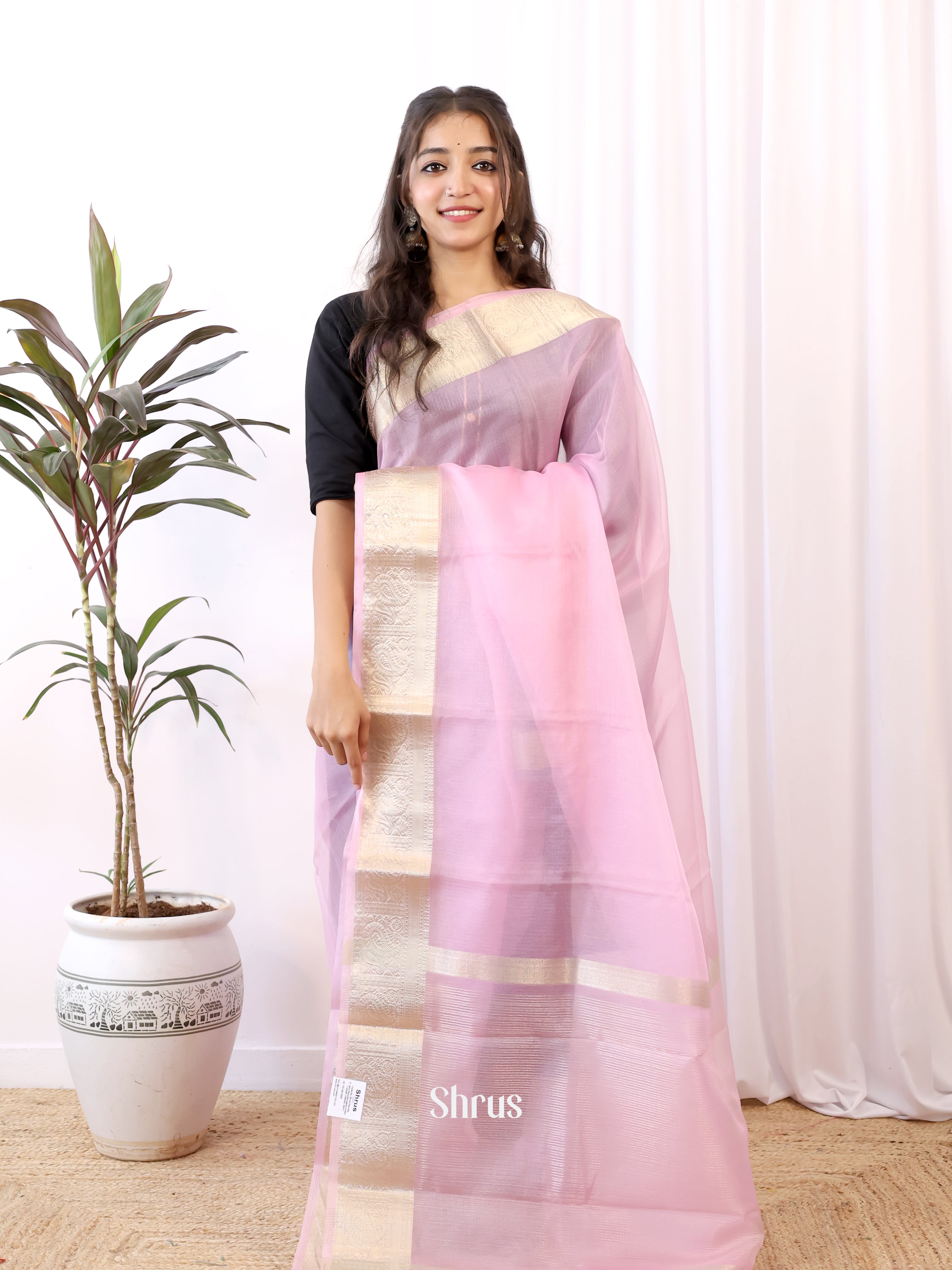Mild Lavender - Semi Organza Saree - Shop on Shrus.com