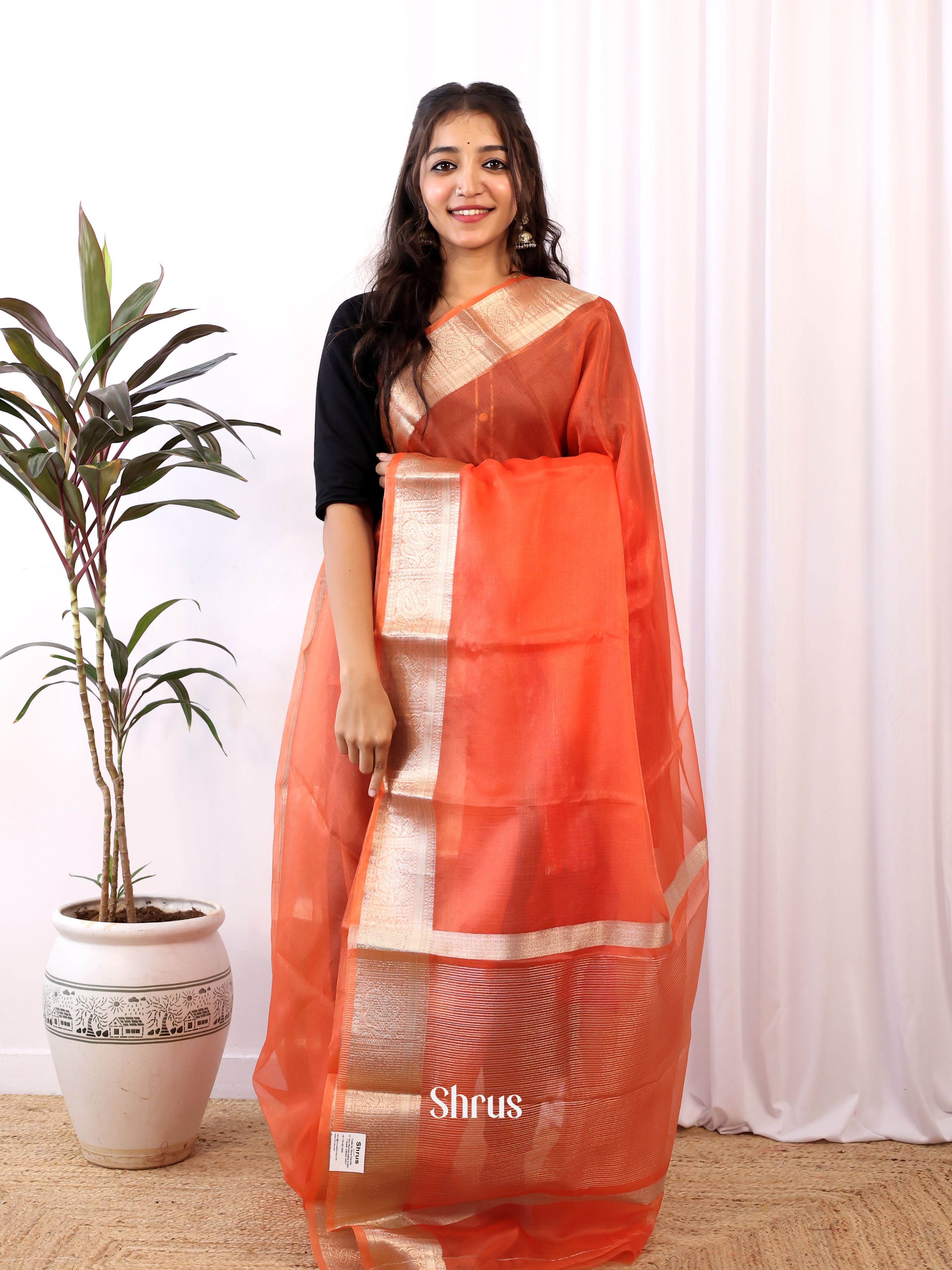 Red - Semi Organza Saree - Shop on Shrus.com