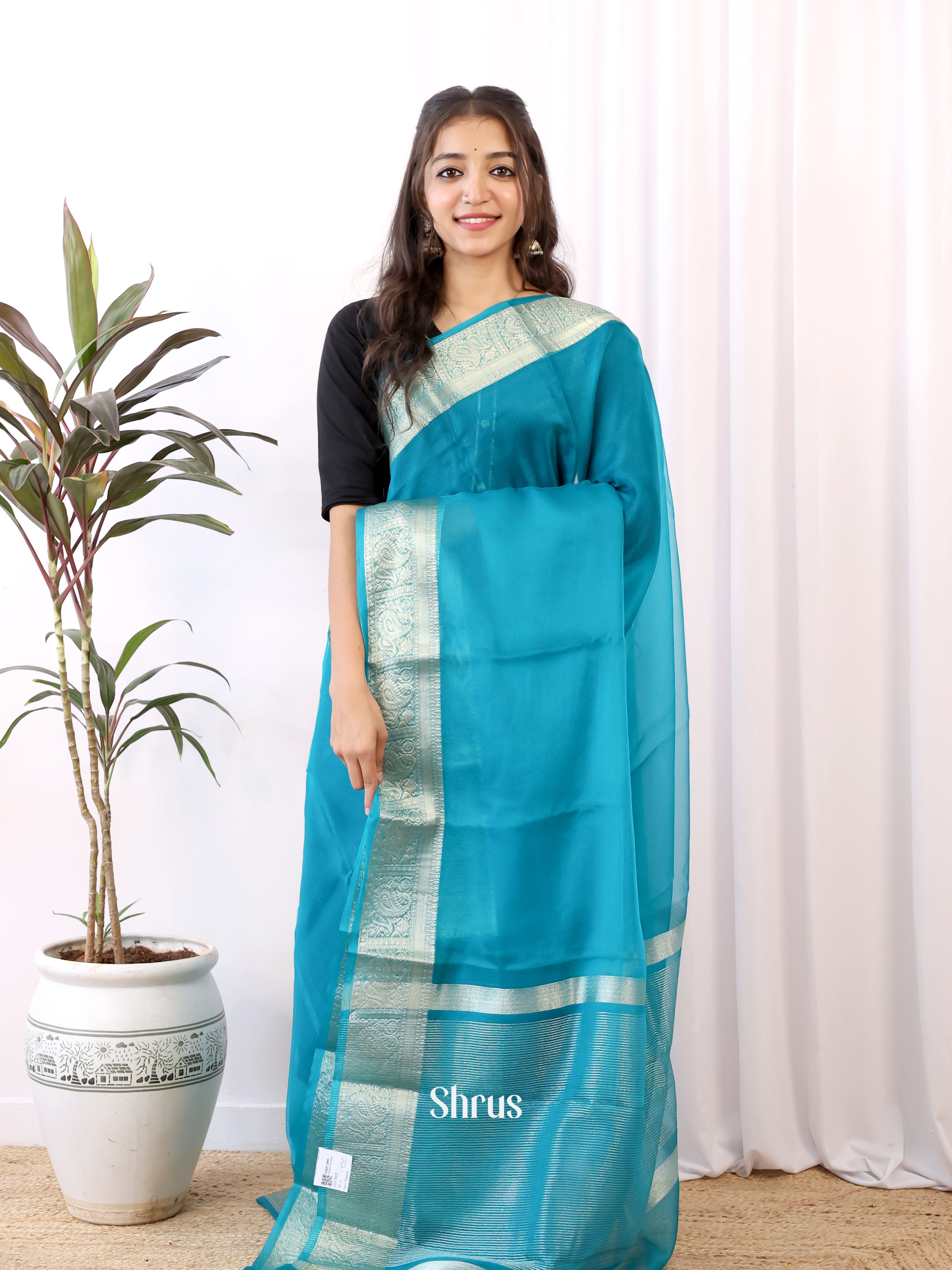 Blue - Semi Organza Saree - Shop on Shrus.com