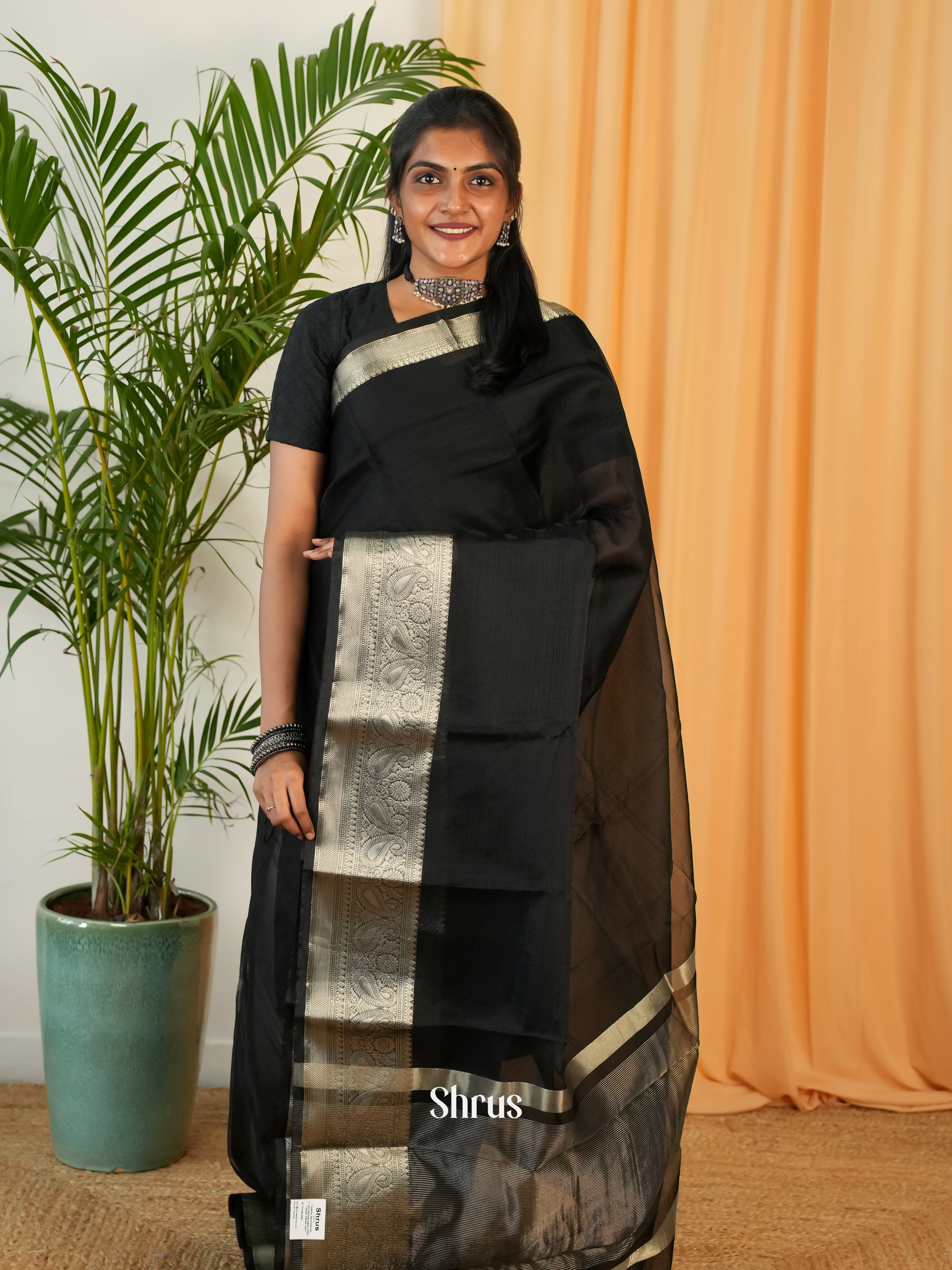 Black - Semi Organza Saree - Shop on Shrus.com