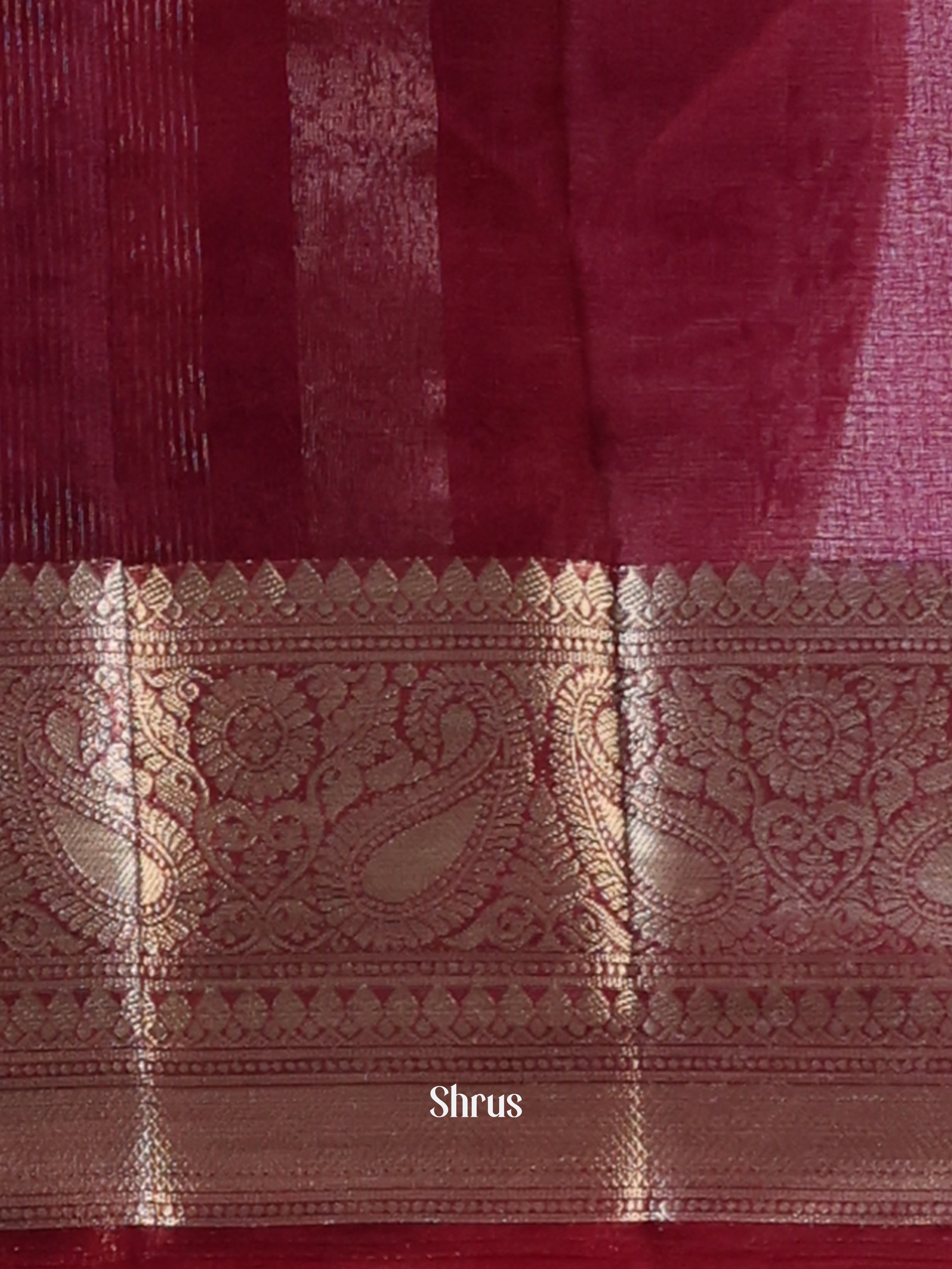 Wine - Semi Organza Saree - Shop on Shrus.com