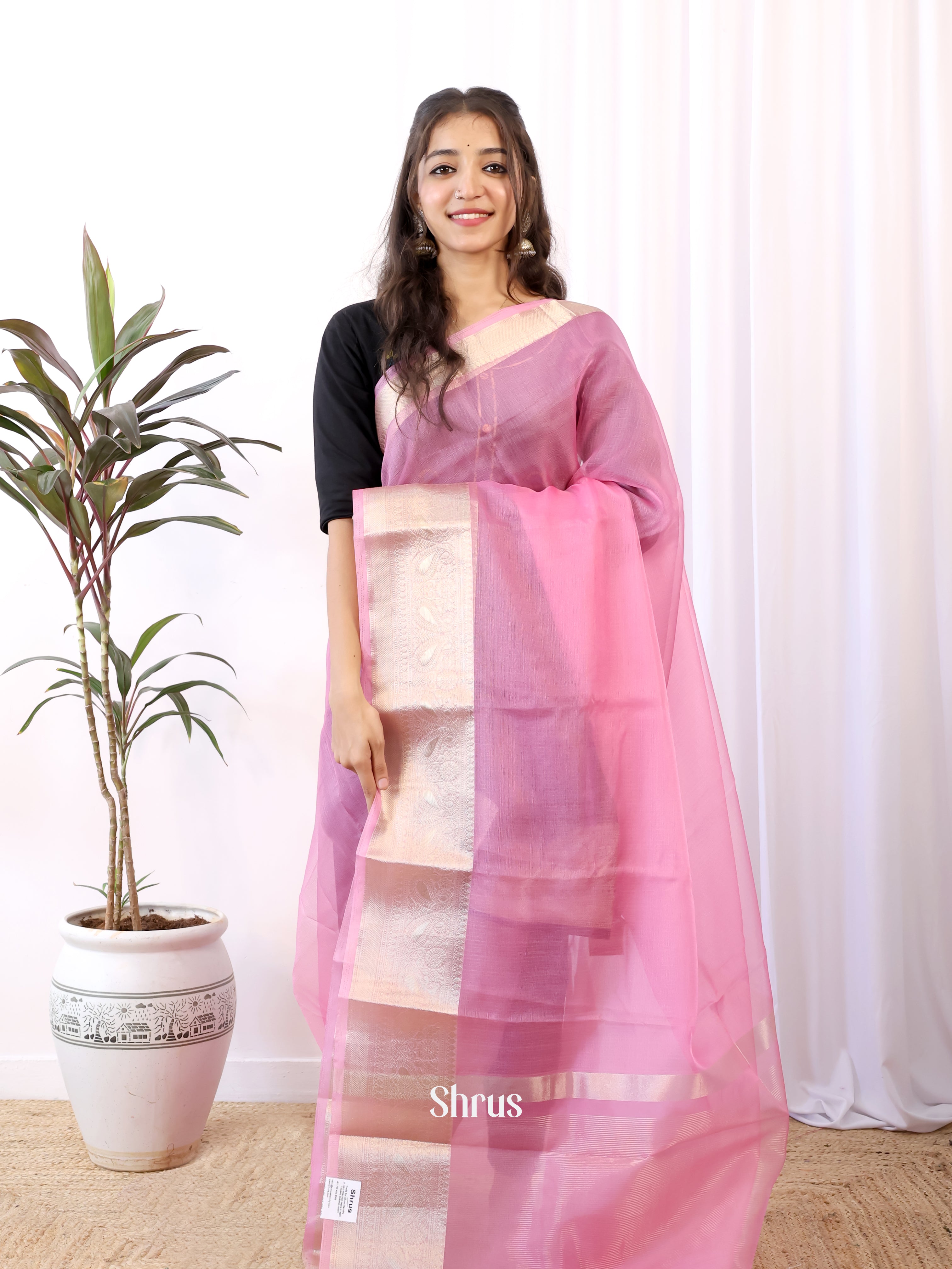 Pink & Purple - Semi Organza Saree - Shop on Shrus.com