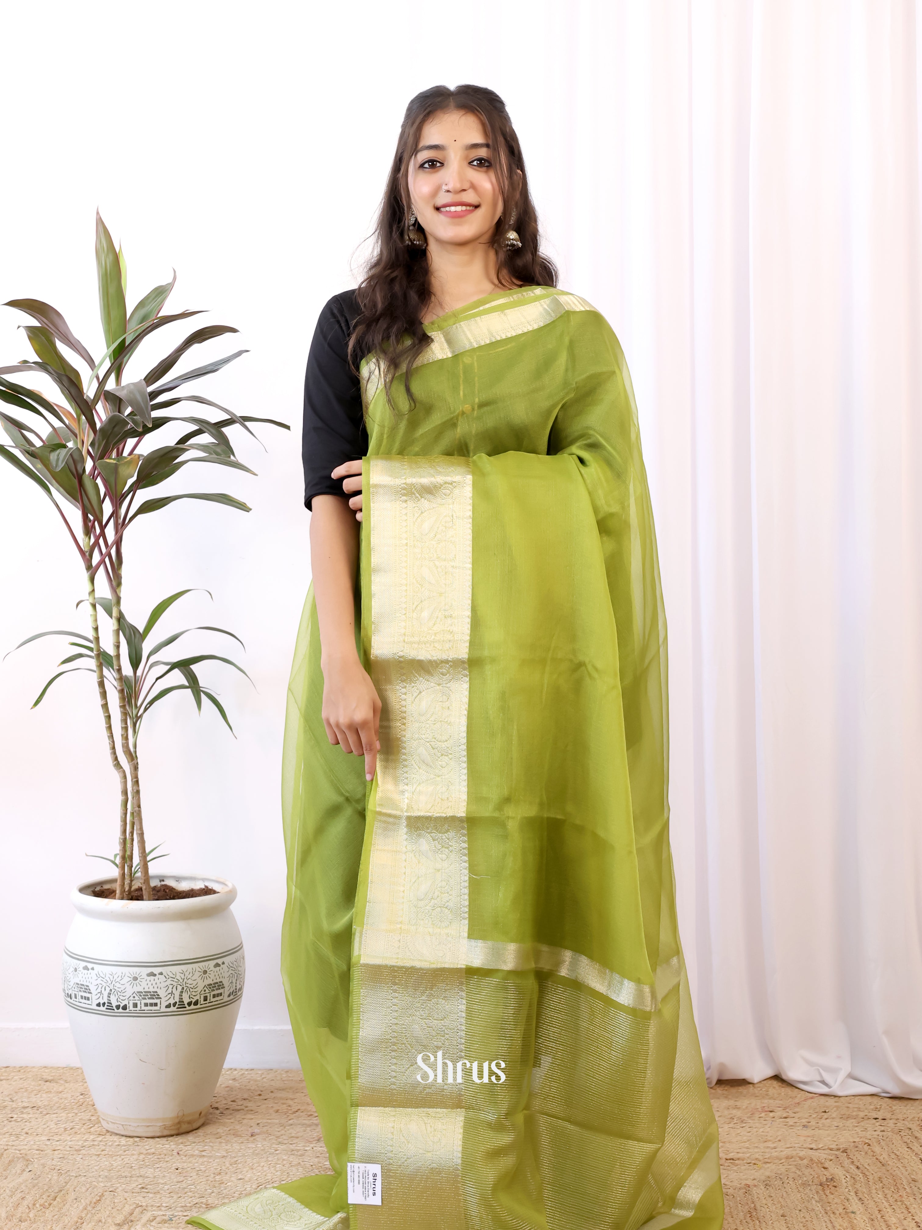 Green - Semi Organza Saree - Shop on Shrus.com