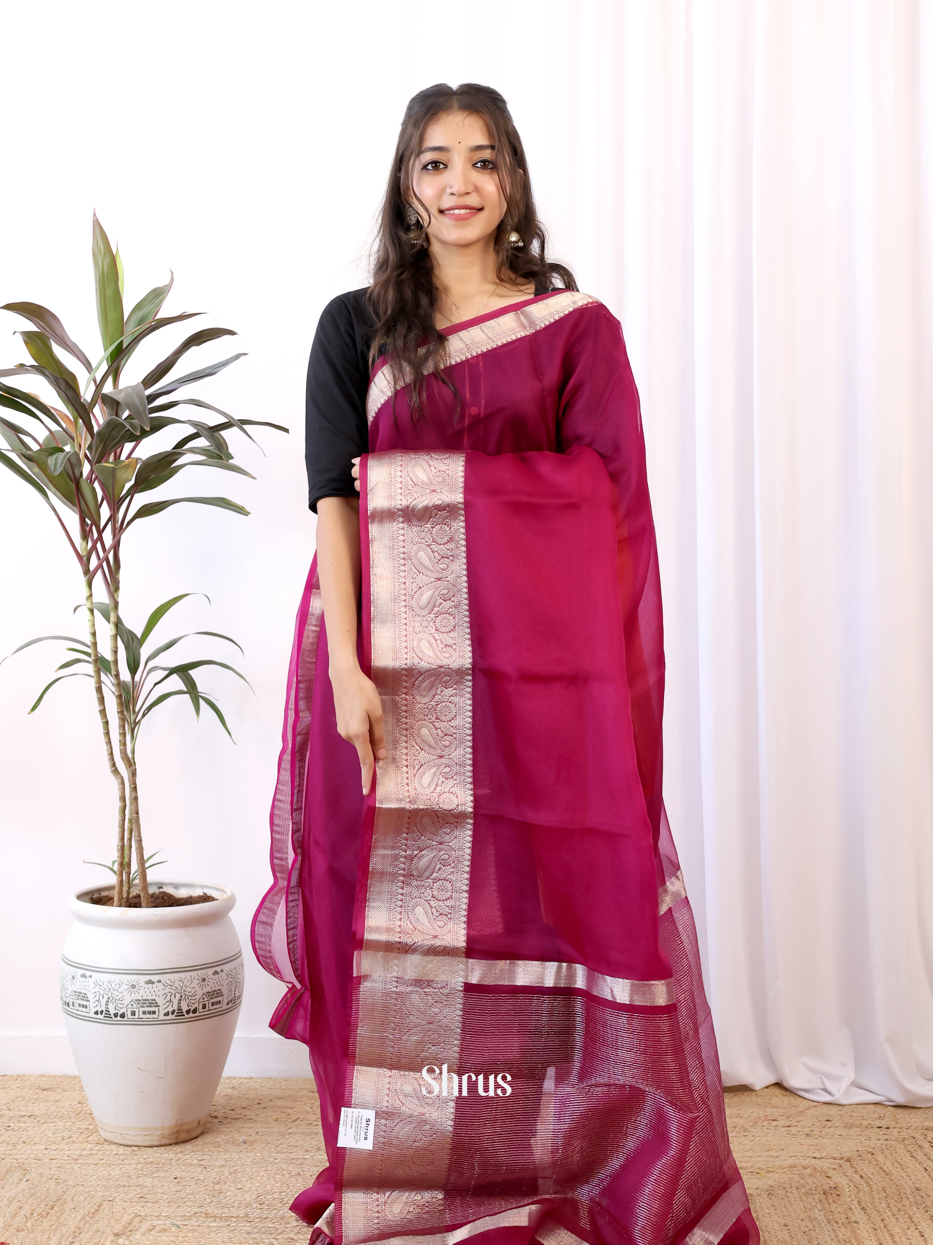 Purple - Semi Organza Saree - Shop on Shrus.com