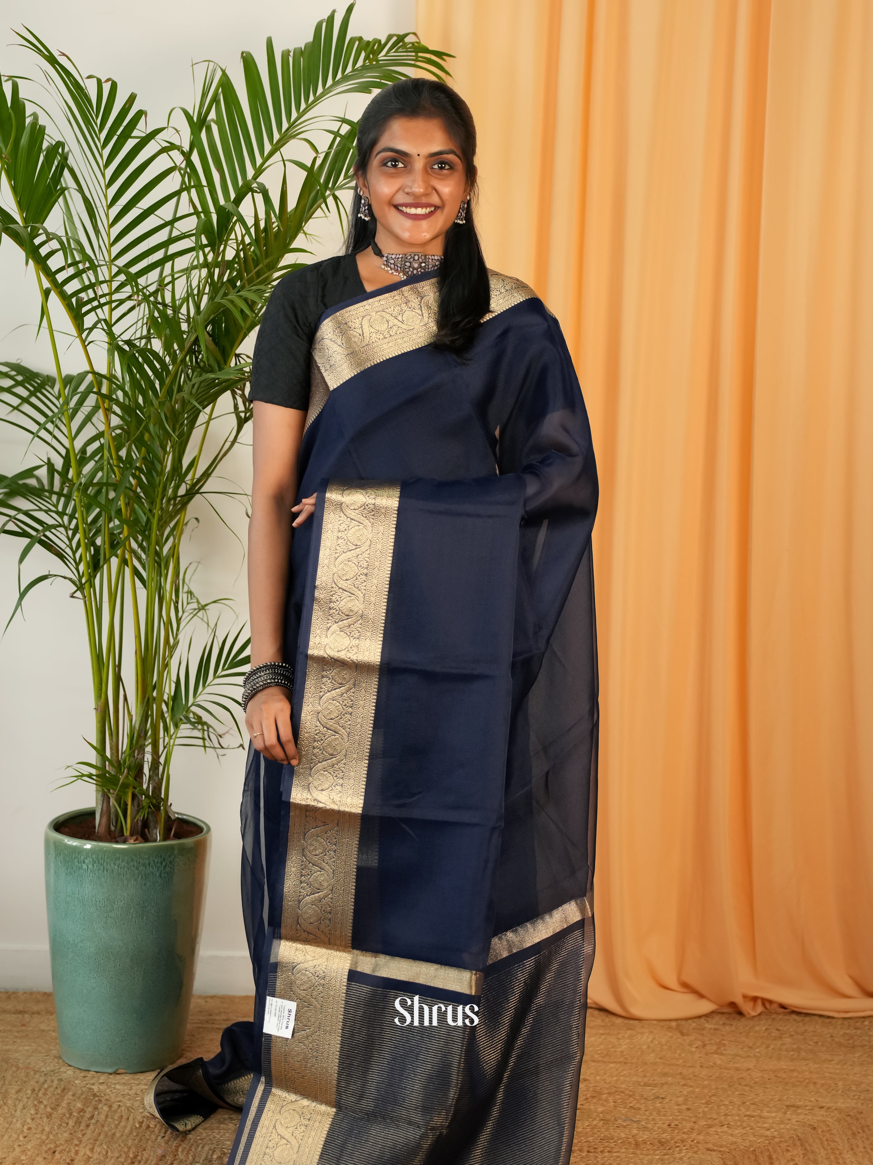 Blue - Semi Organza Saree - Shop on Shrus.com