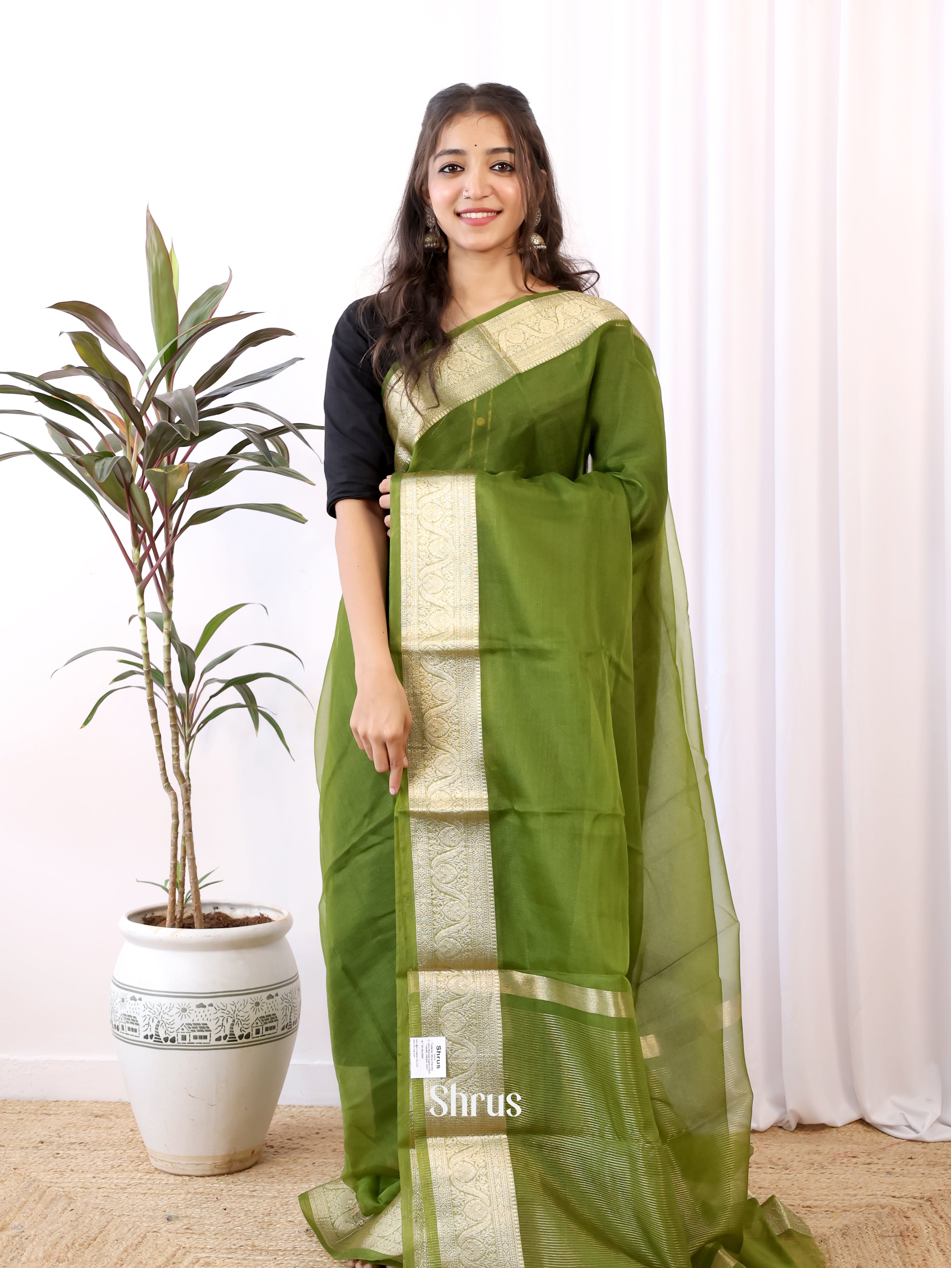 Green - Semi Organza Saree - Shop on Shrus.com