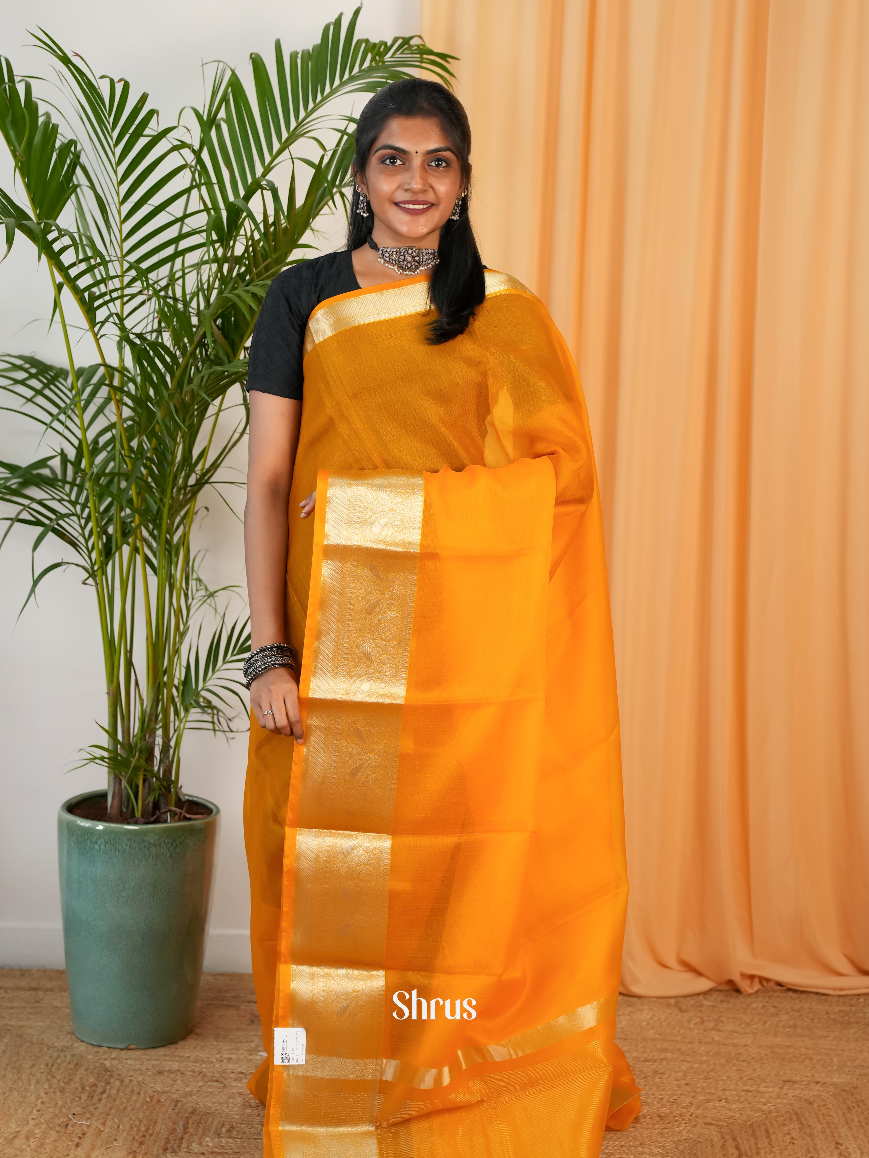 Orange - Semi Organza Saree - Shop on Shrus.com