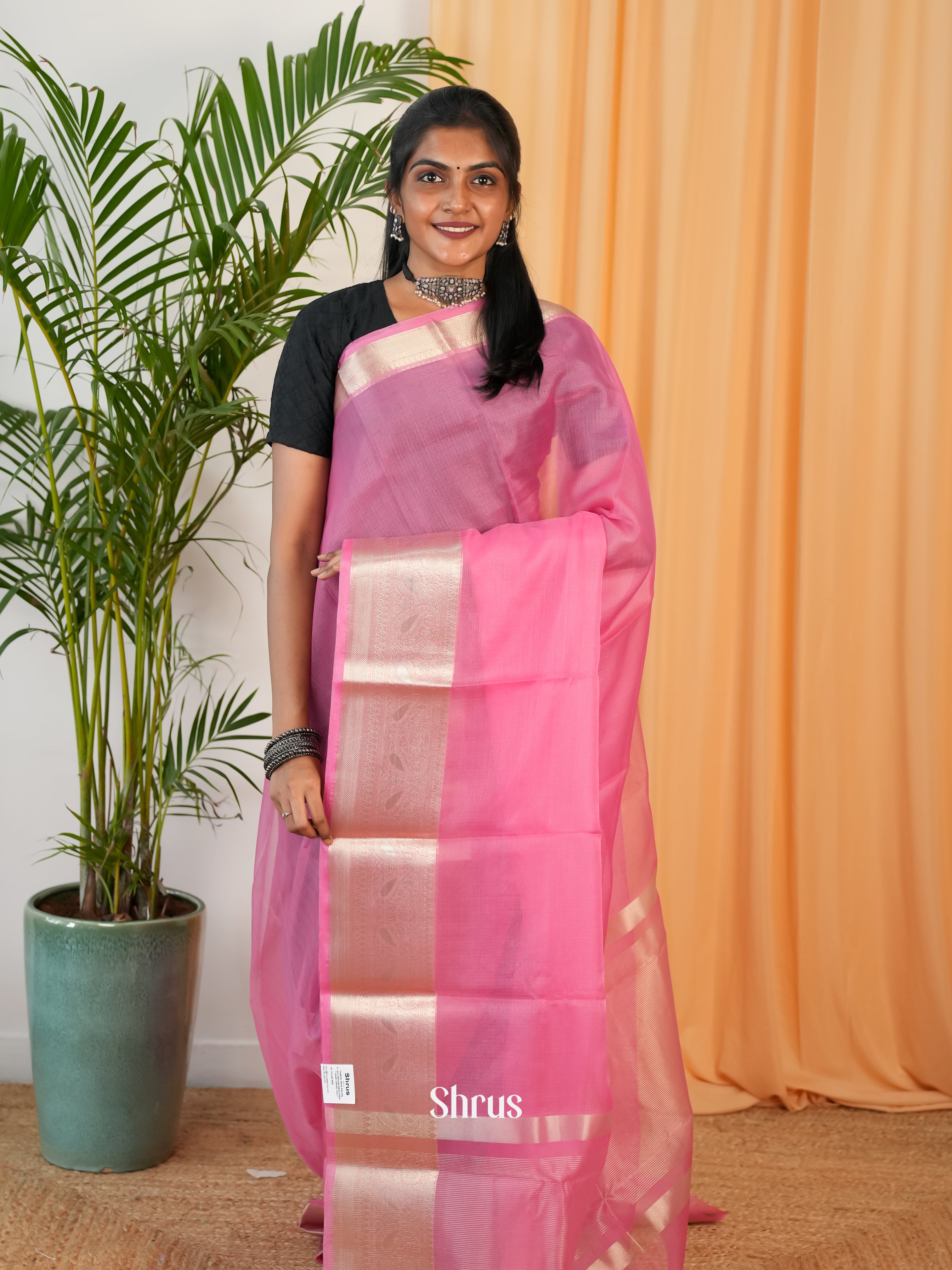Pink - Semi Organza Saree - Shop on Shrus.com