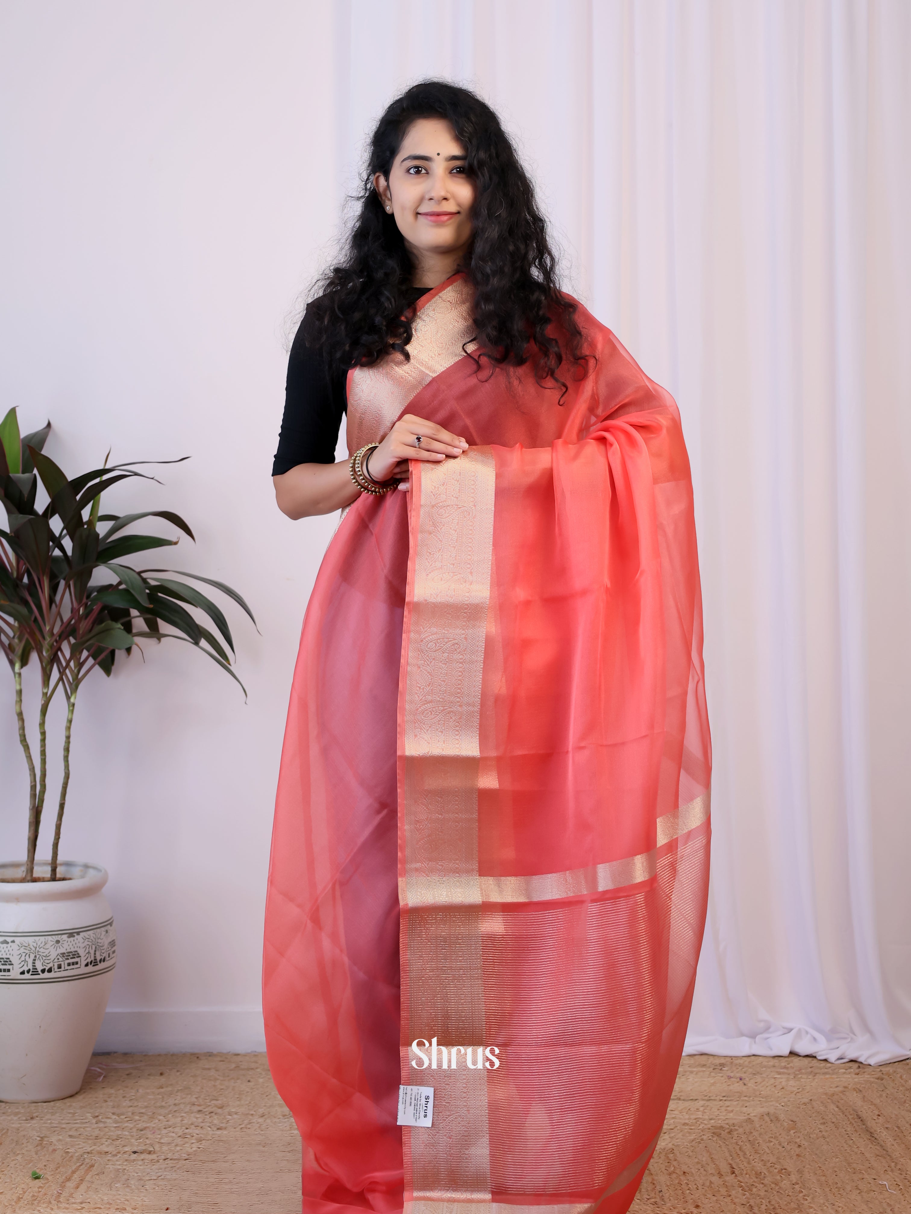 Pink - Semi Organza Saree - Shop on Shrus.com