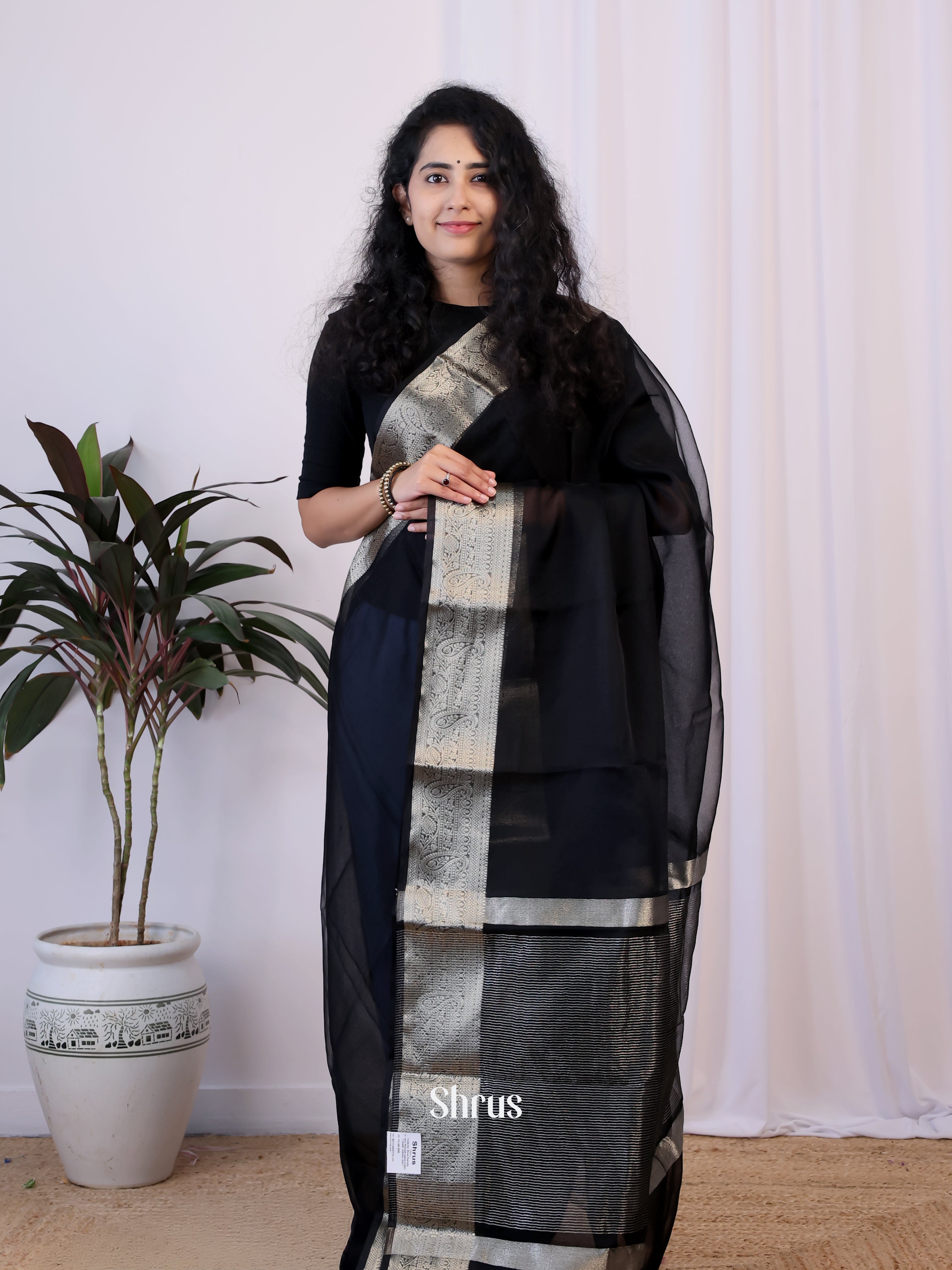 Black - Semi Organza Saree - Shop on Shrus.com