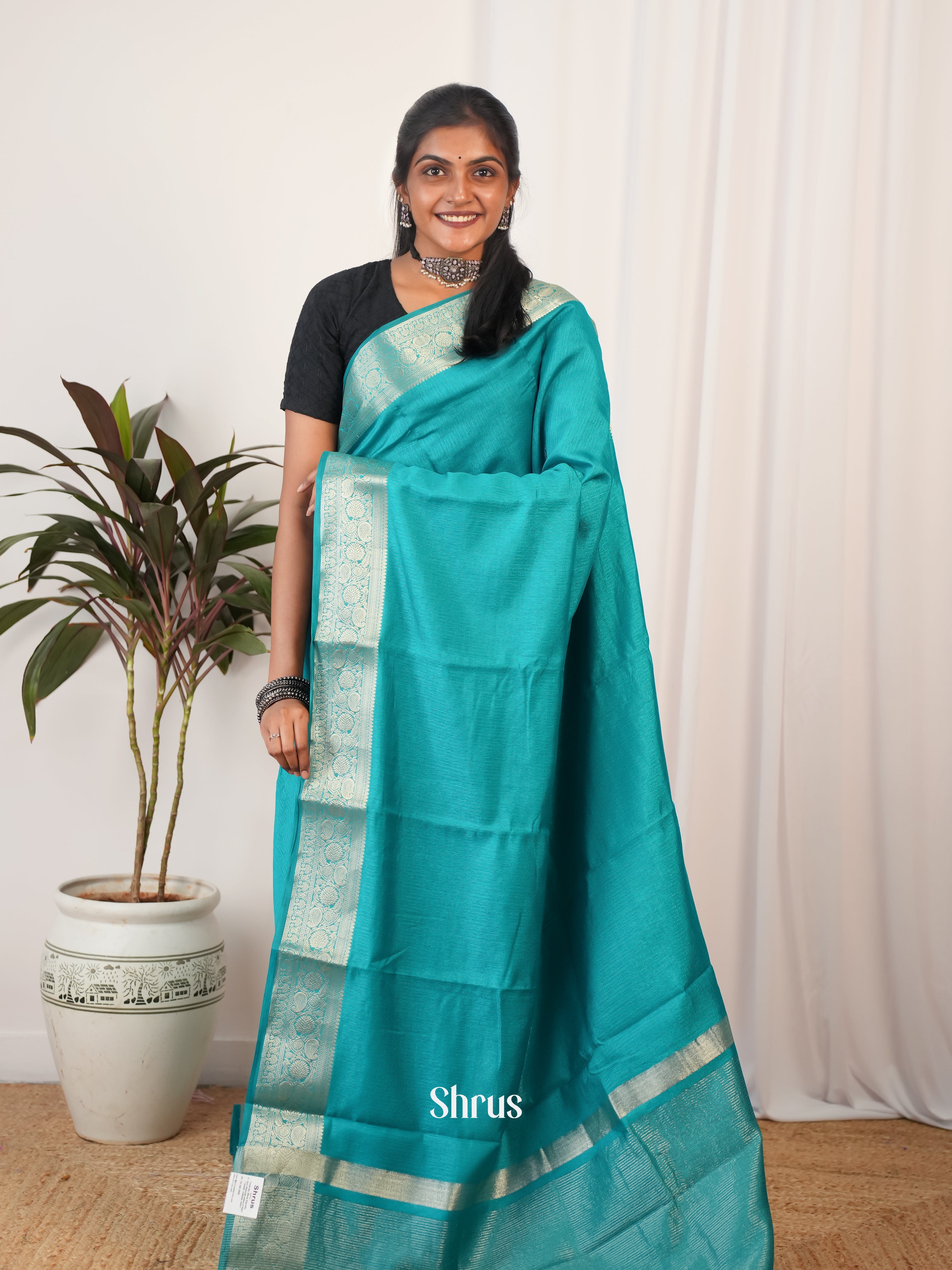 Teal - Semi Georgette Saree - Shop on Shrus.com