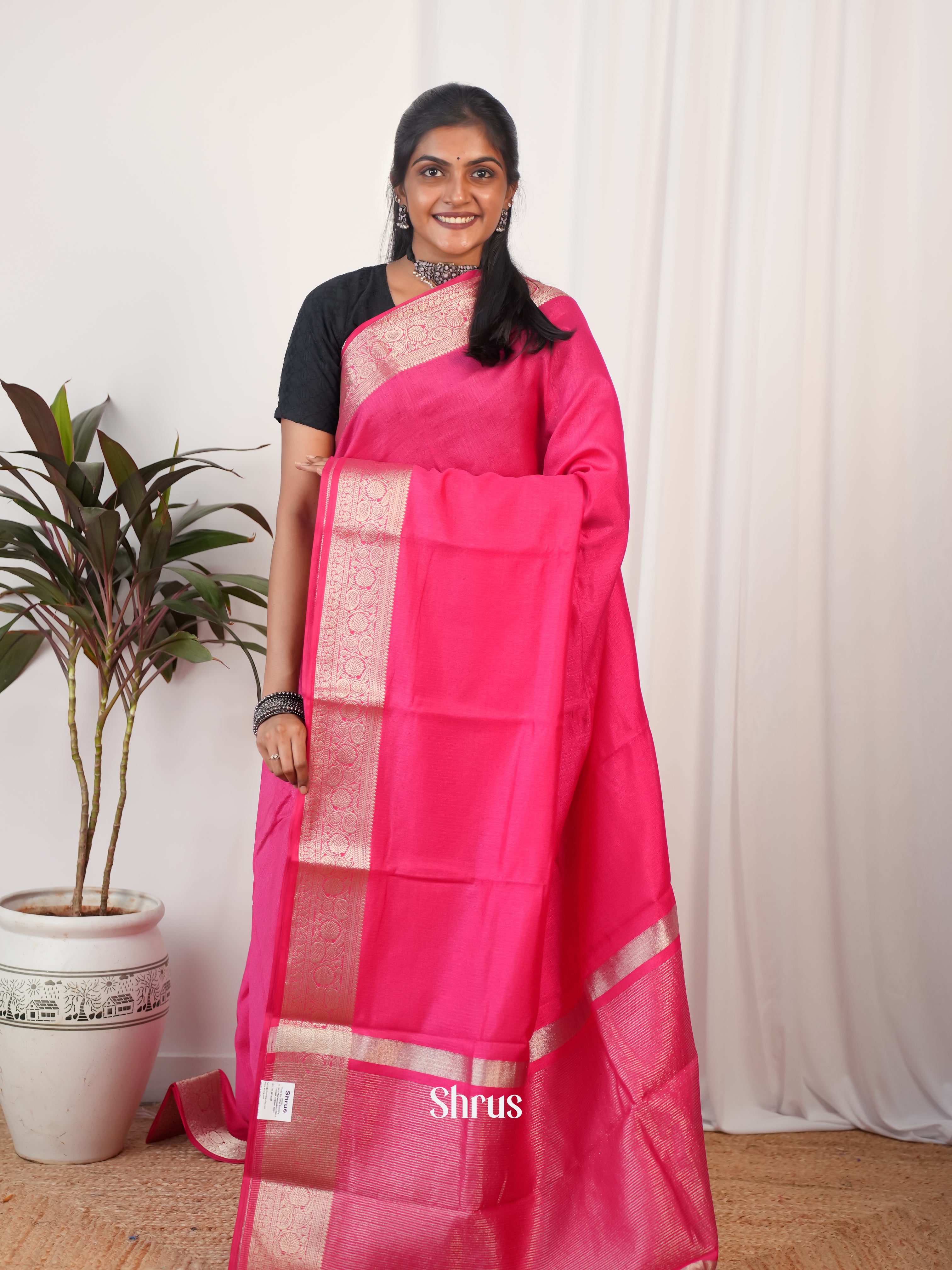 Pink - Semi Georgette Saree - Shop on Shrus.com