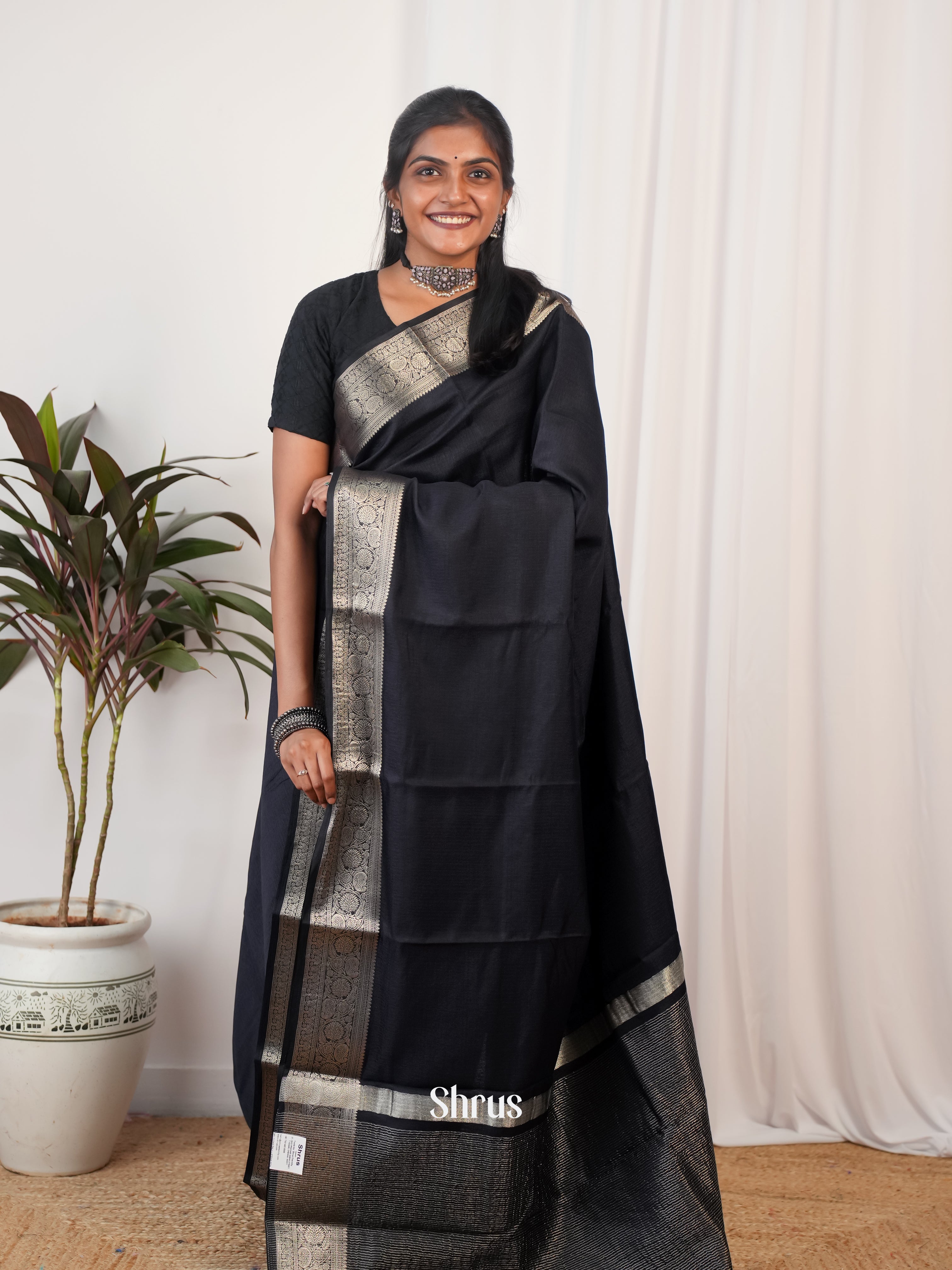 Black - Semi Georgette Saree - Shop on Shrus.com