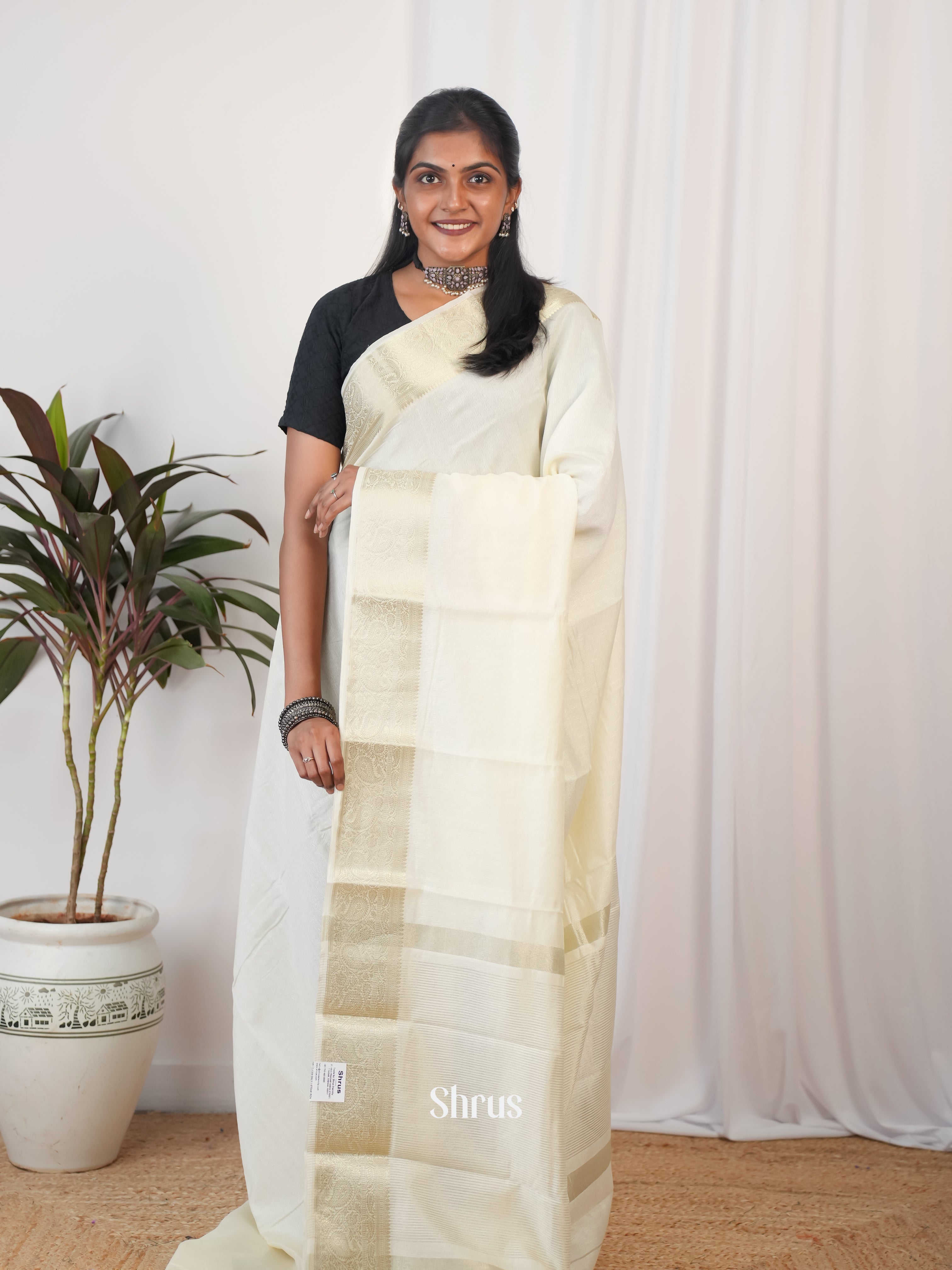 Cream - Semi Georgette Saree - Shop on Shrus.com