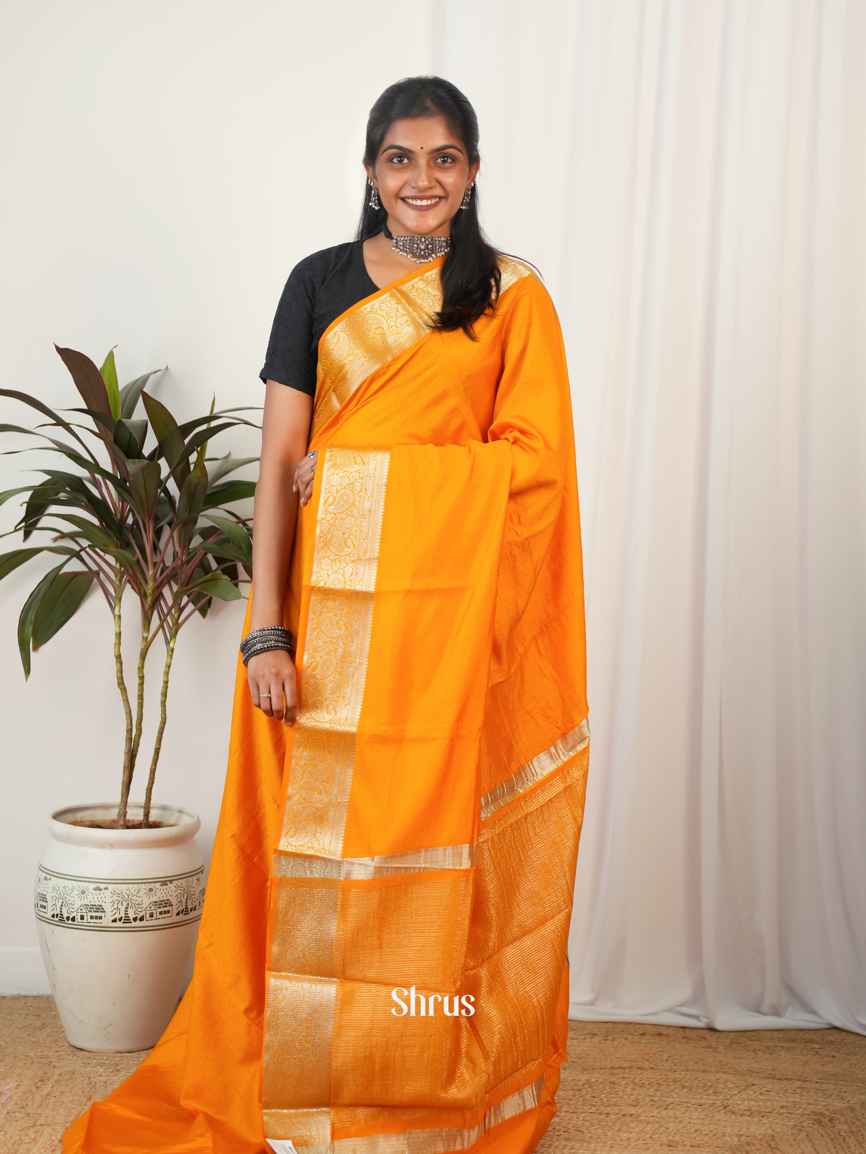 Mambazha Yellow - Semi Georgette Saree - Shop on Shrus.com