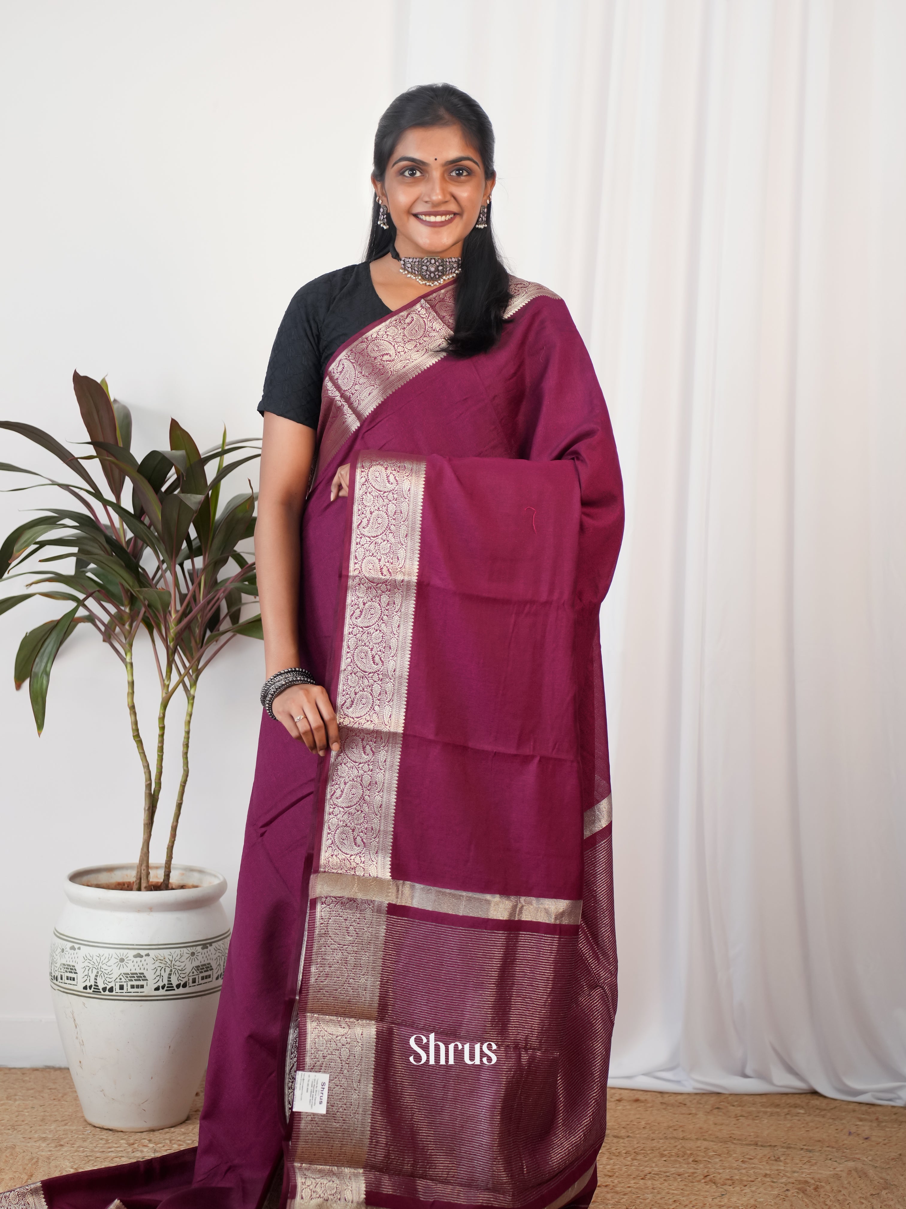 Maroon - Semi Georgette Saree - Shop on Shrus.com