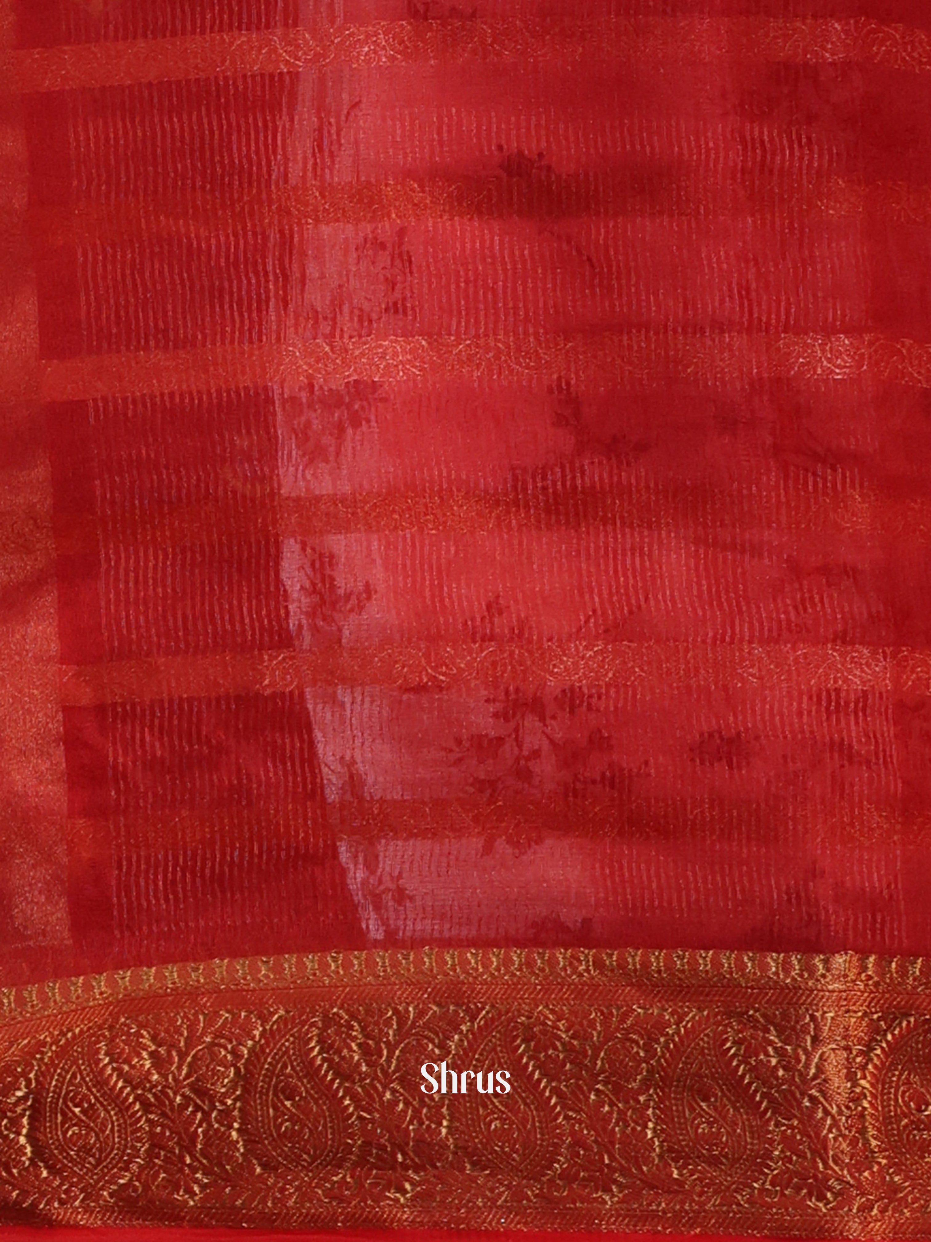 Red - Semi Organza Saree - Shop on Shrus.com