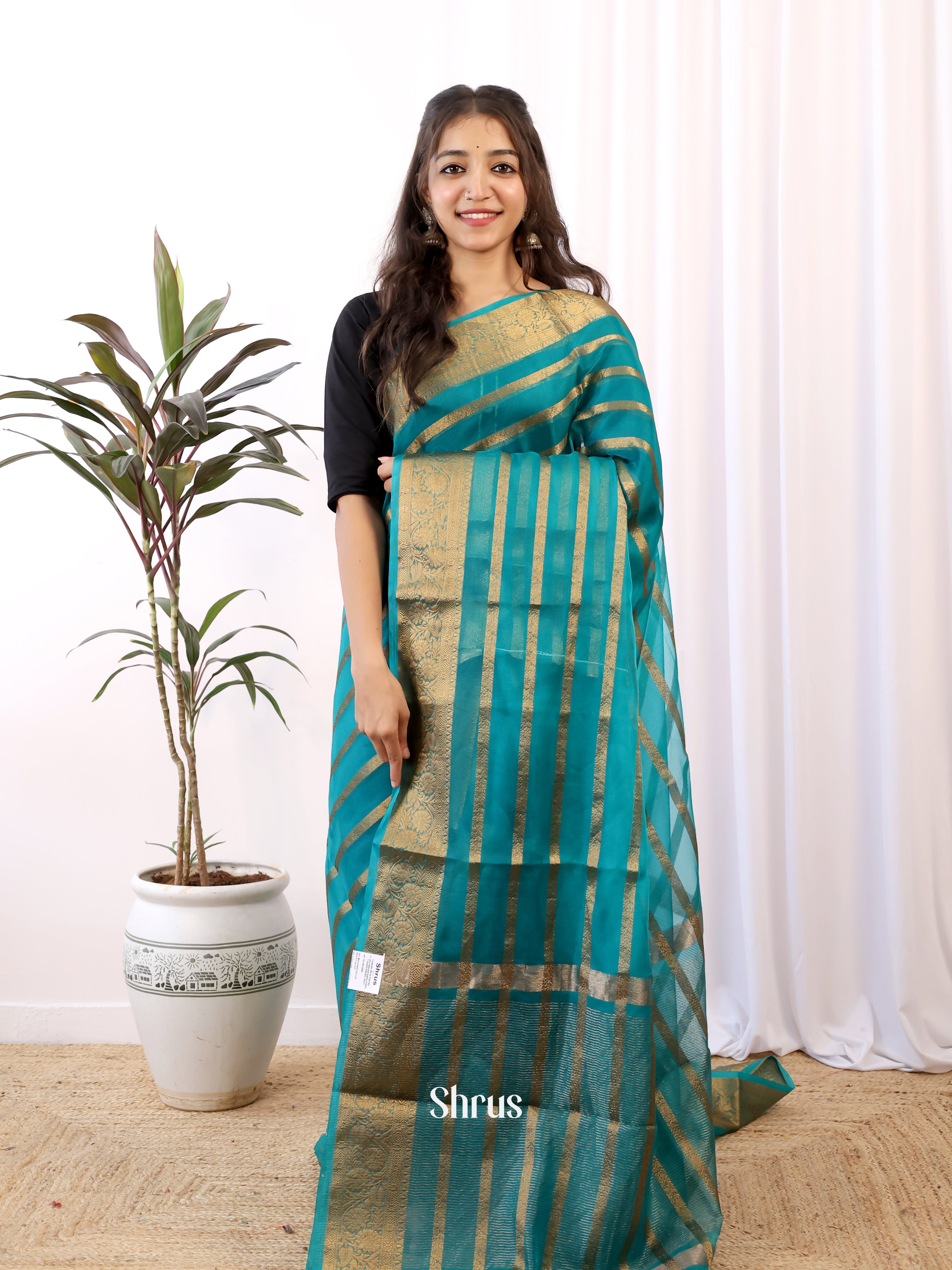Green - Semi Organza Saree - Shop on Shrus.com