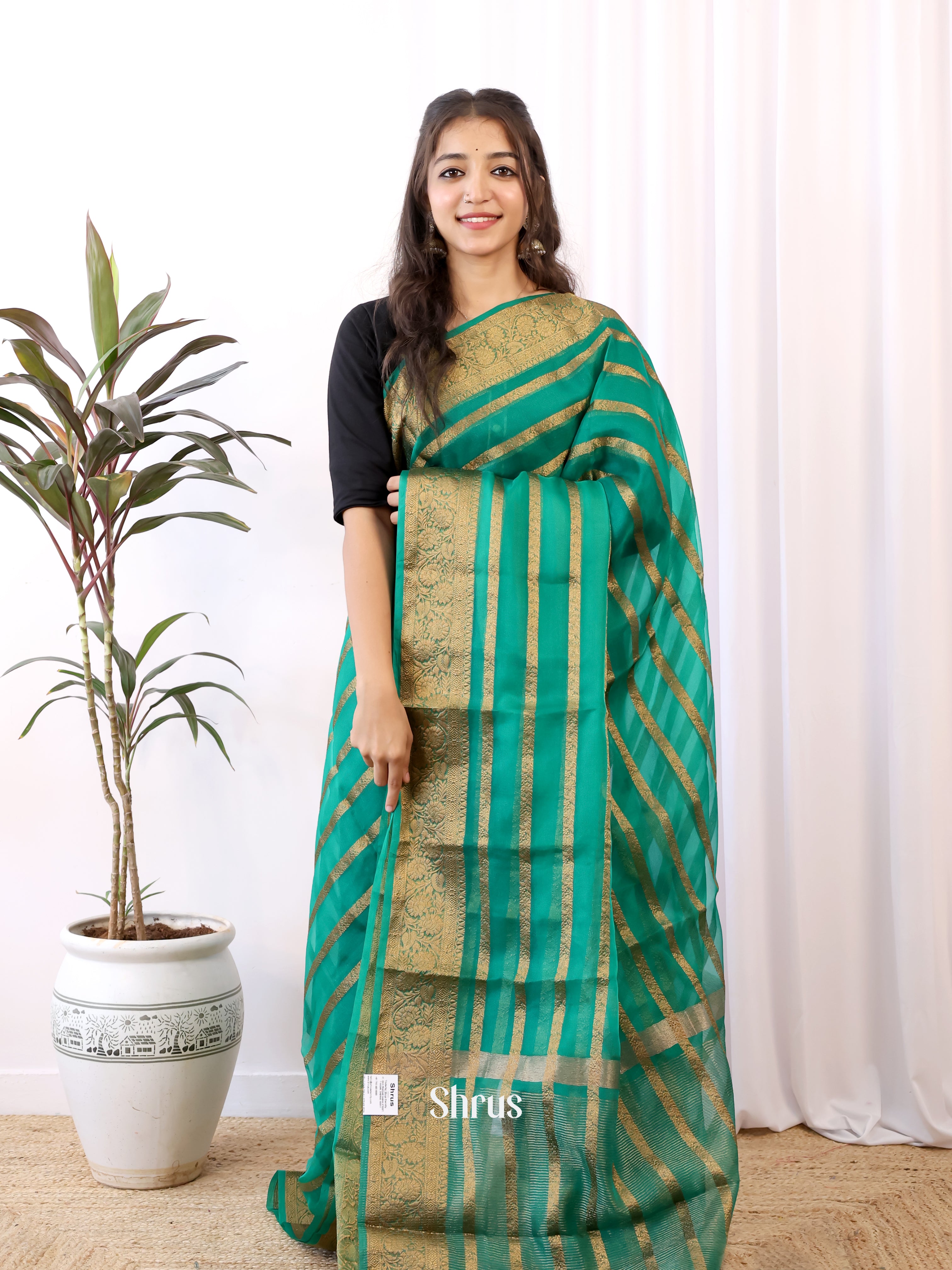 Green - Semi Organza Saree - Shop on Shrus.com