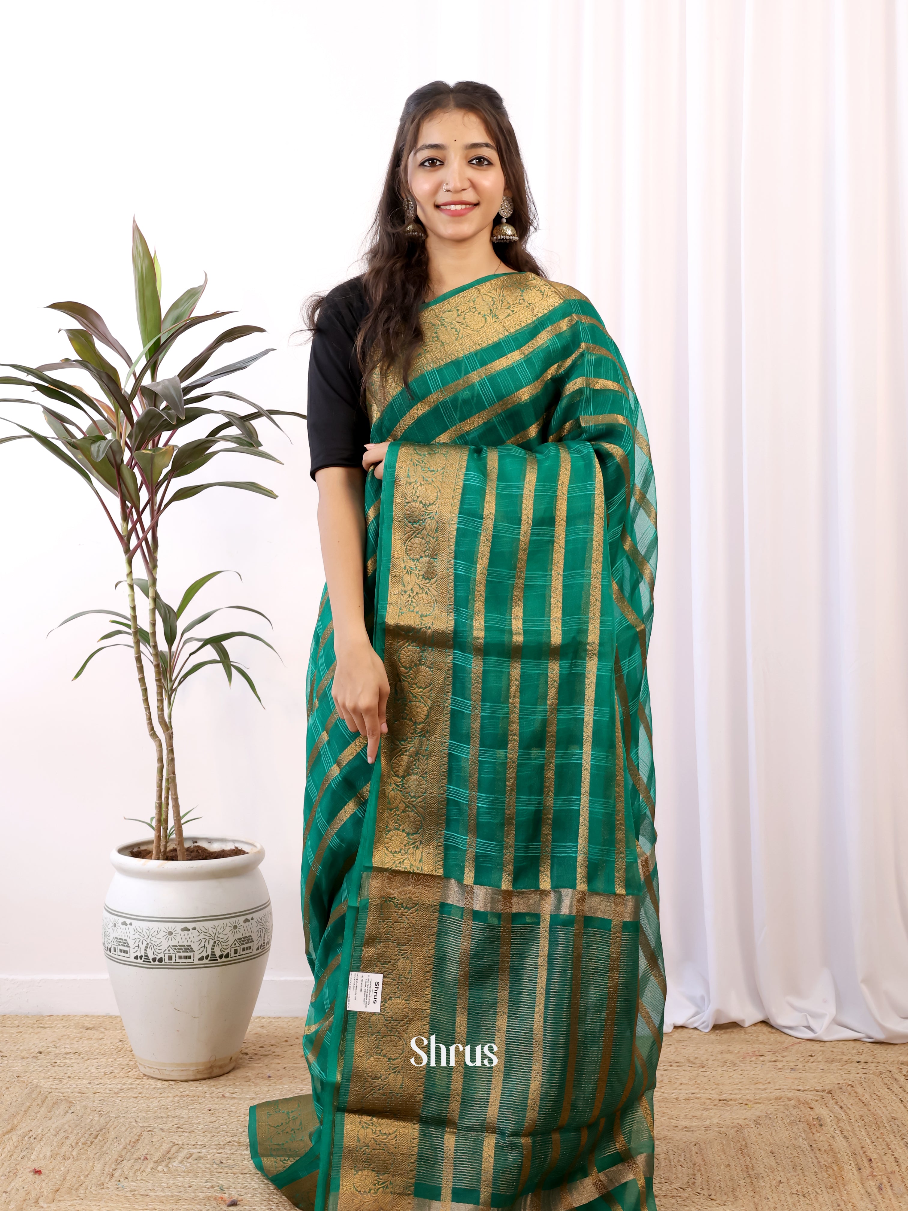 Green - Semi Organza Saree - Shop on Shrus.com