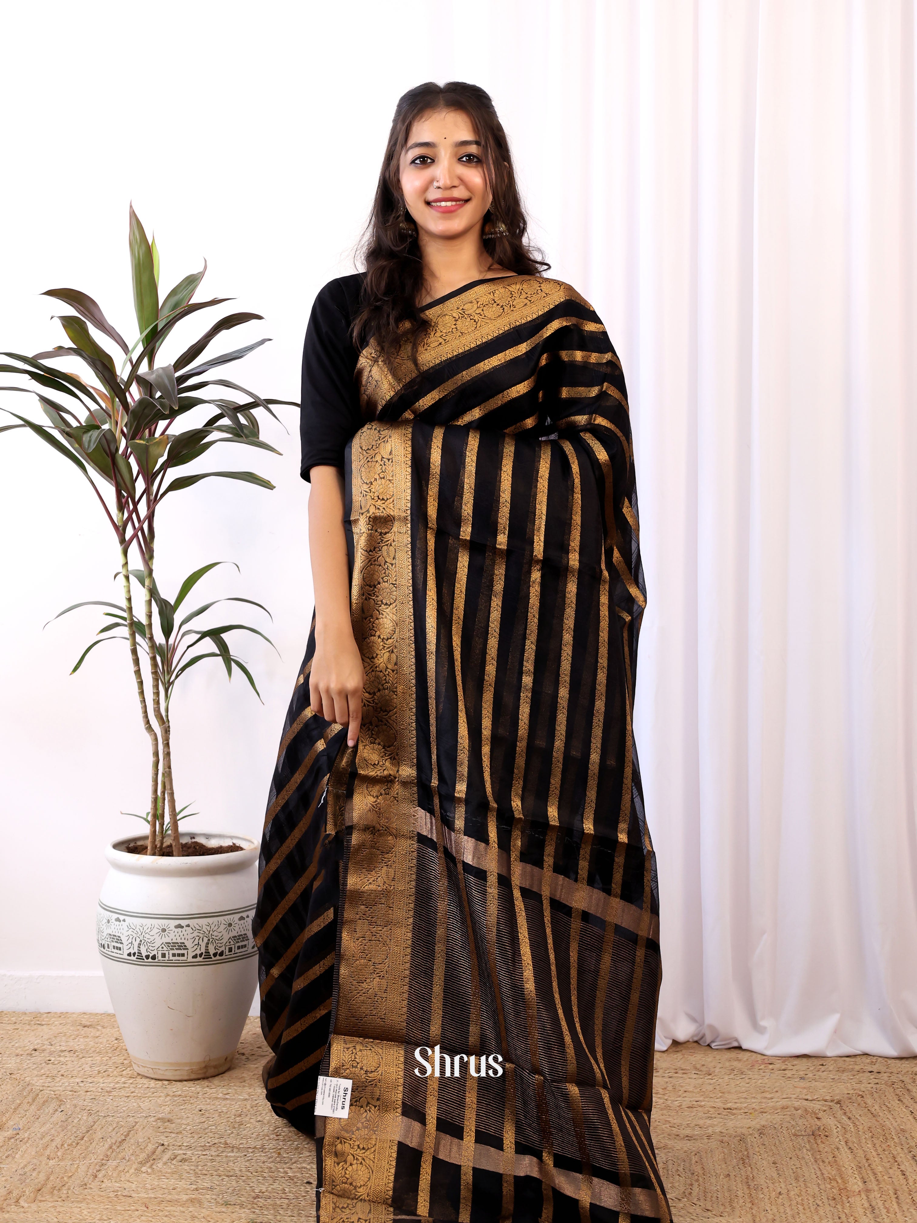 Black - Semi Organza Saree - Shop on Shrus.com