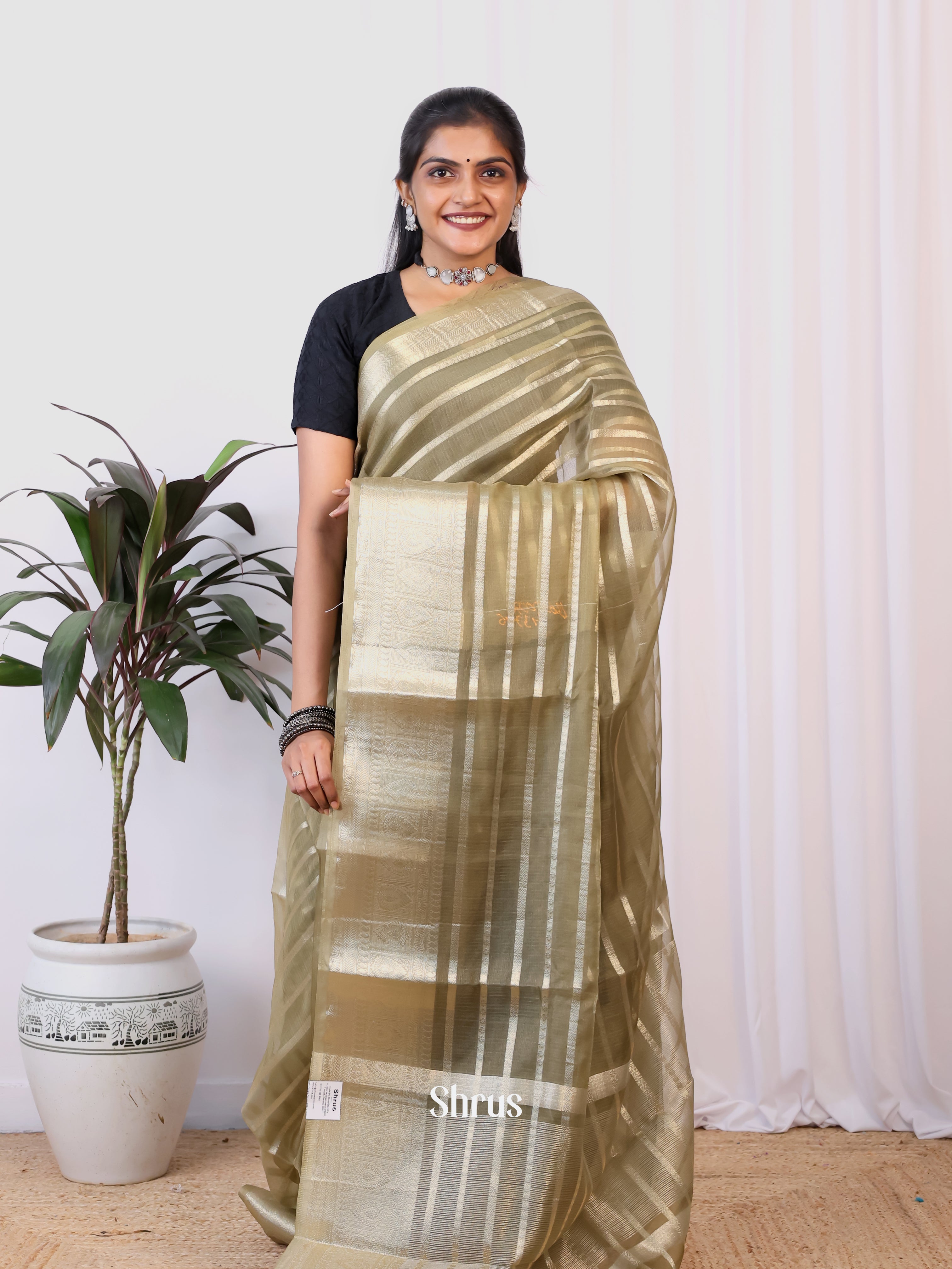 Green - Semi Organza Saree - Shop on Shrus.com