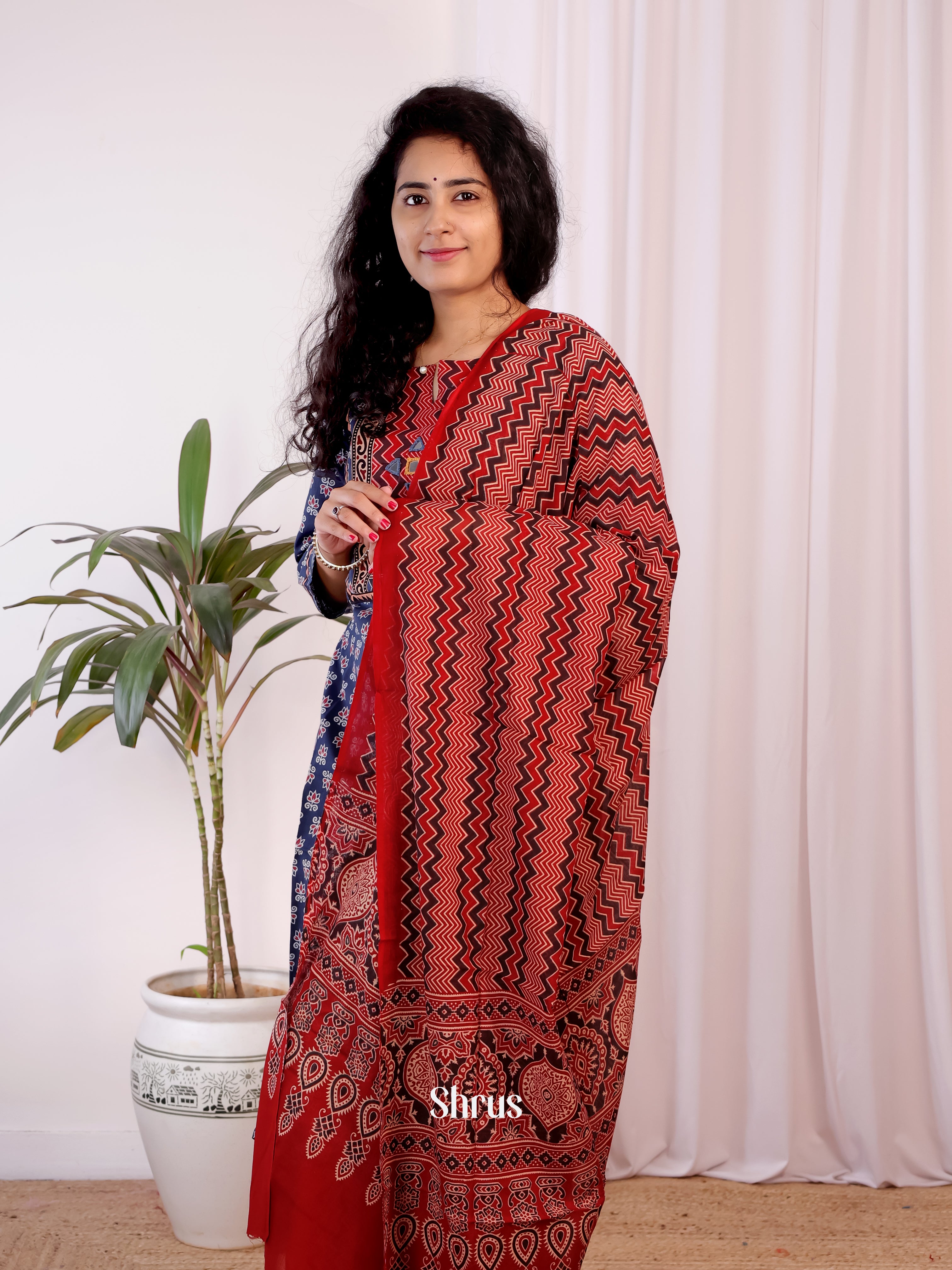 Blue & Red- AJrakh 3pc Readymade Suits - Shop on Shrus.com