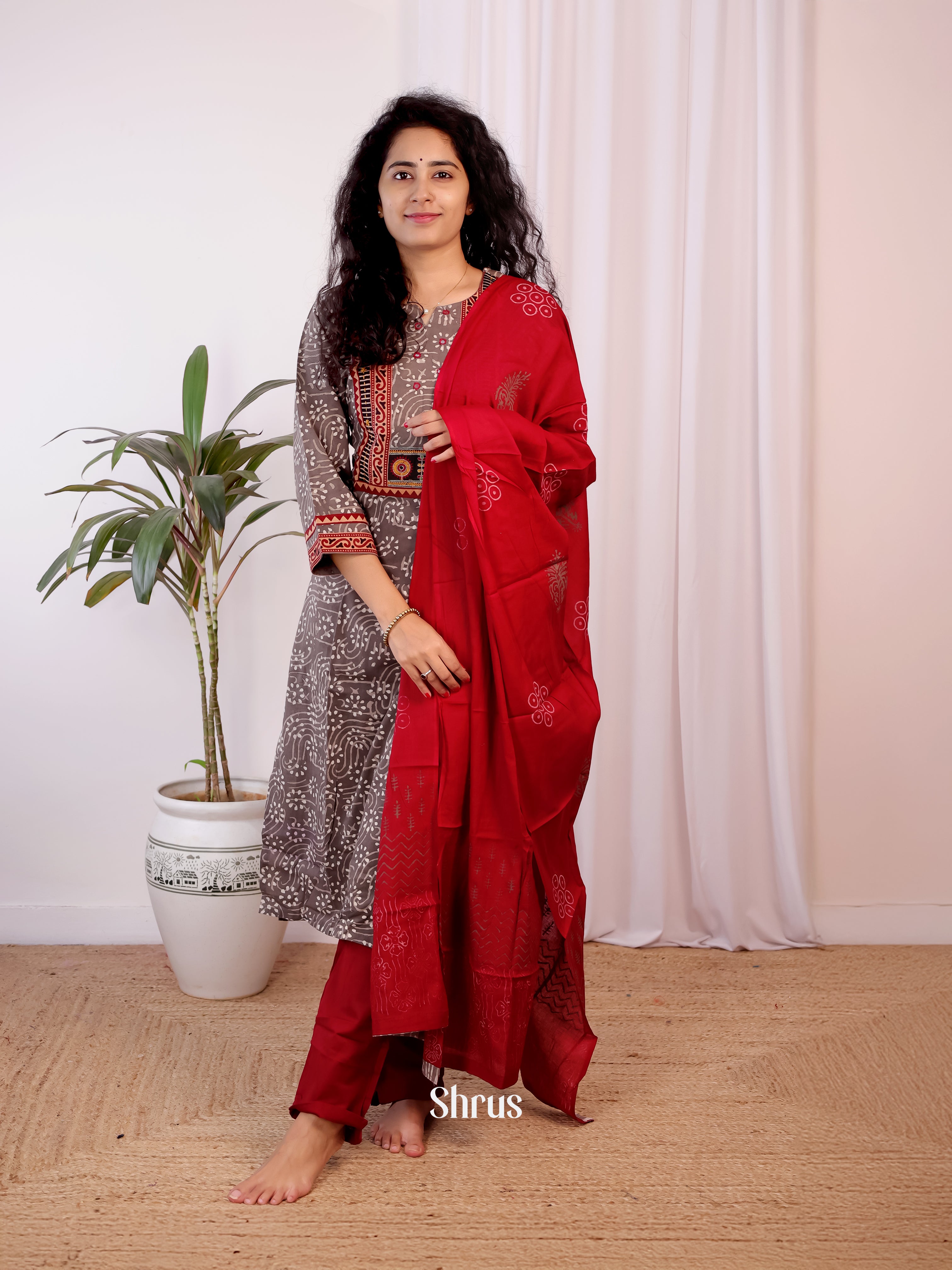 Brown & Red - Ajrakh 3pc Readymade Suits - Shop on Shrus.com