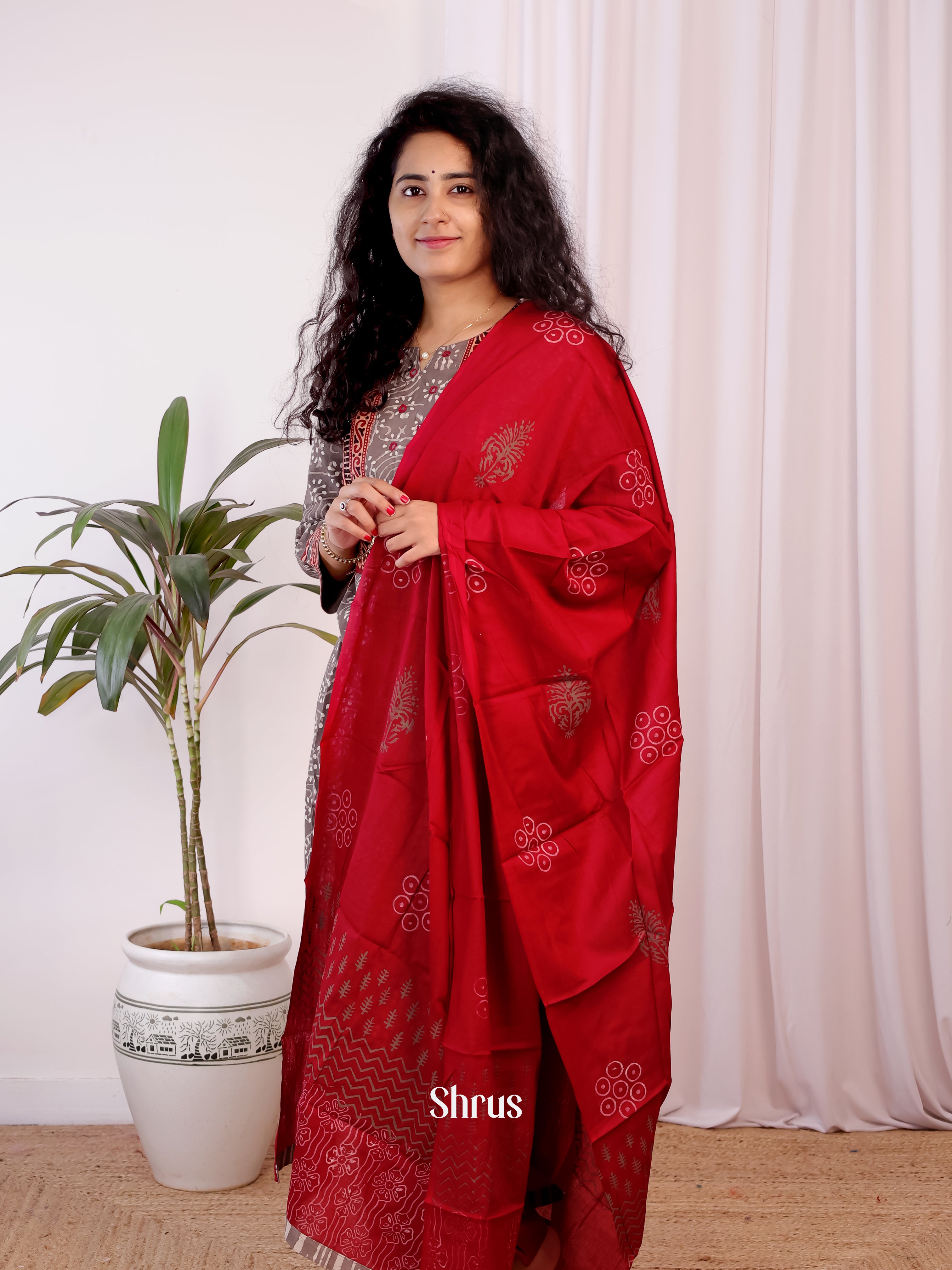 Brown & Red - Ajrakh 3pc Readymade Suits - Shop on Shrus.com