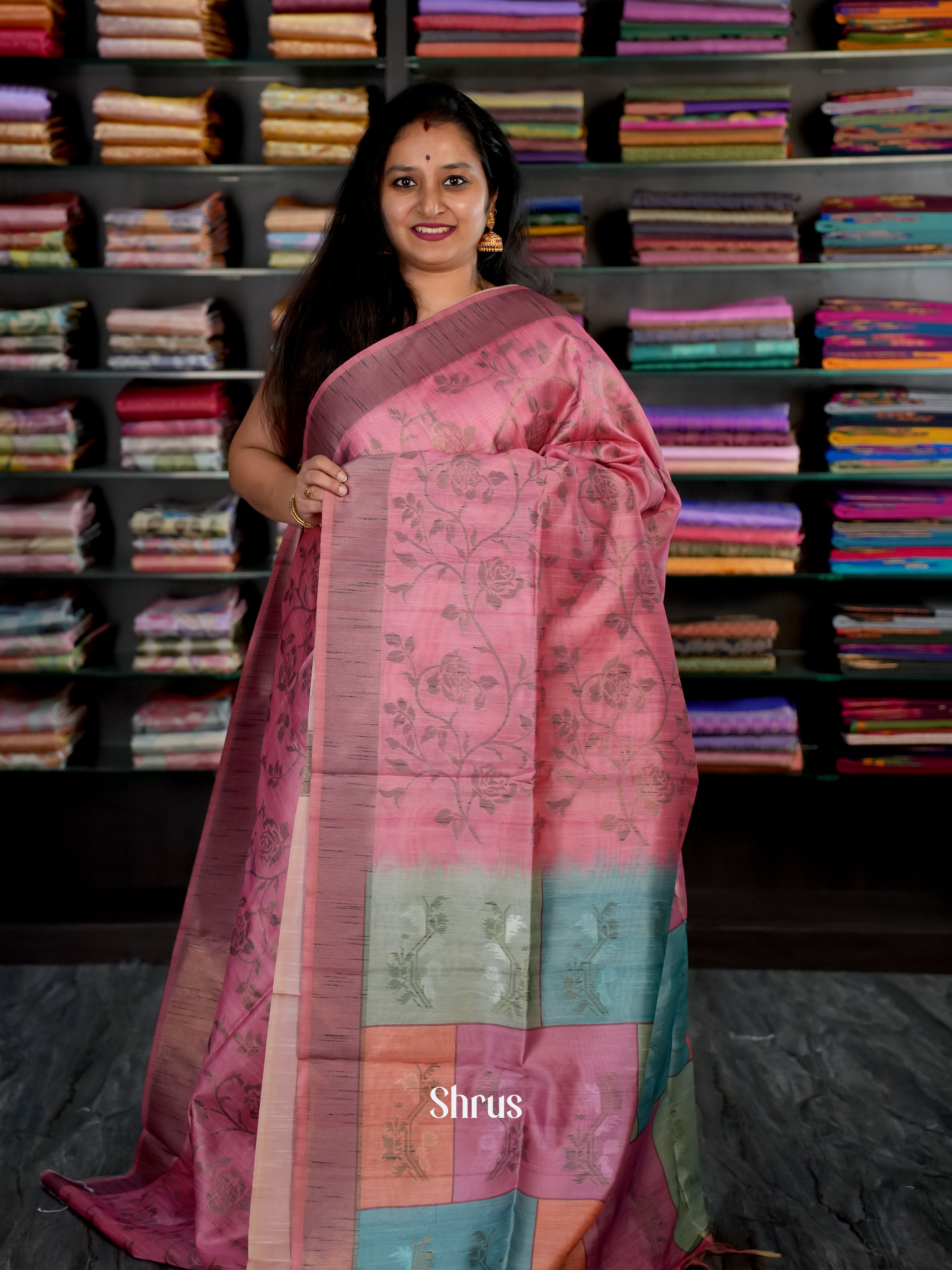 Pink - Champa semi tussar Saree - Shop on Shrus.com