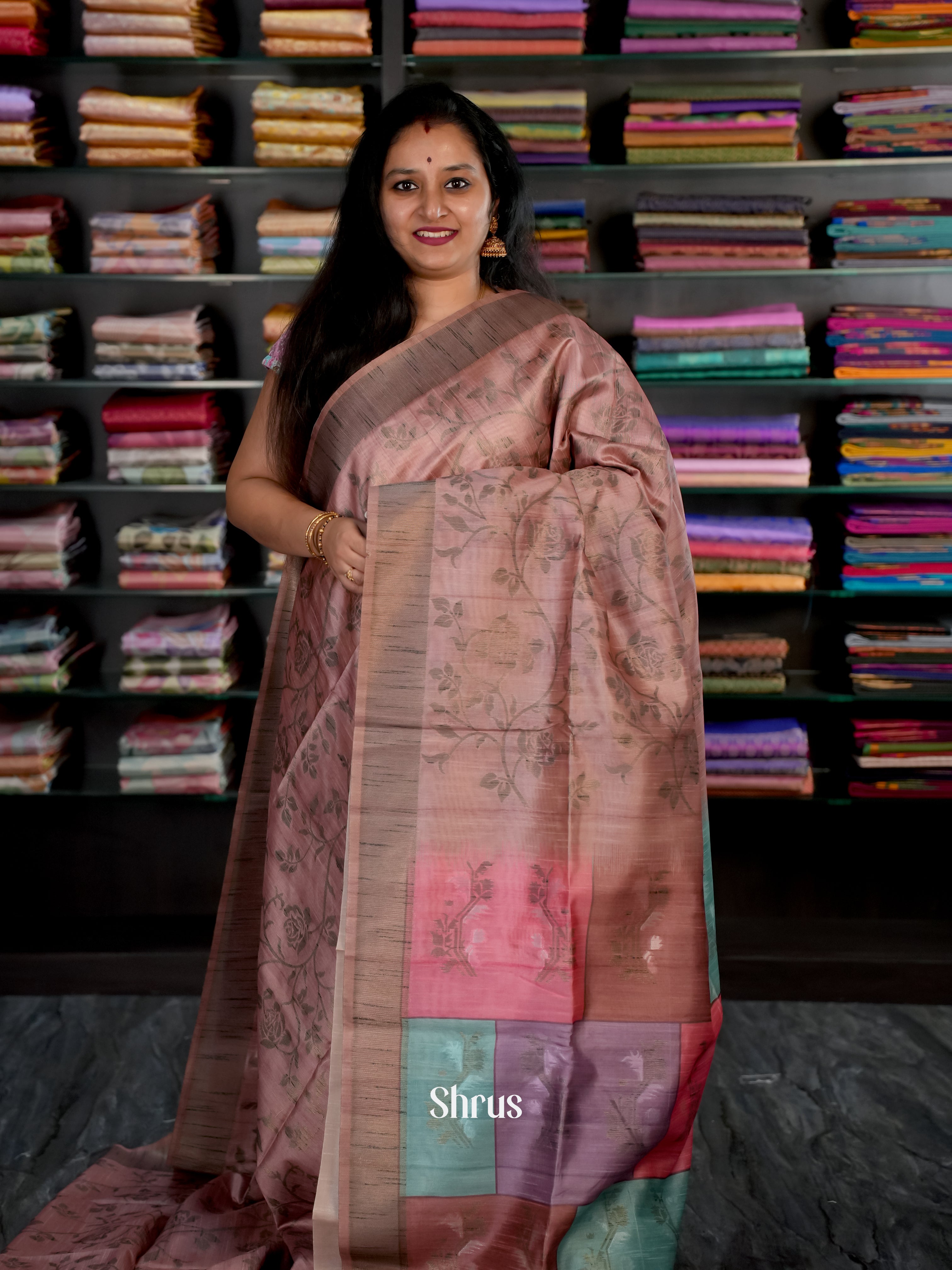 Dusty Brown - Champa semi tussar Saree - Shop on Shrus.com