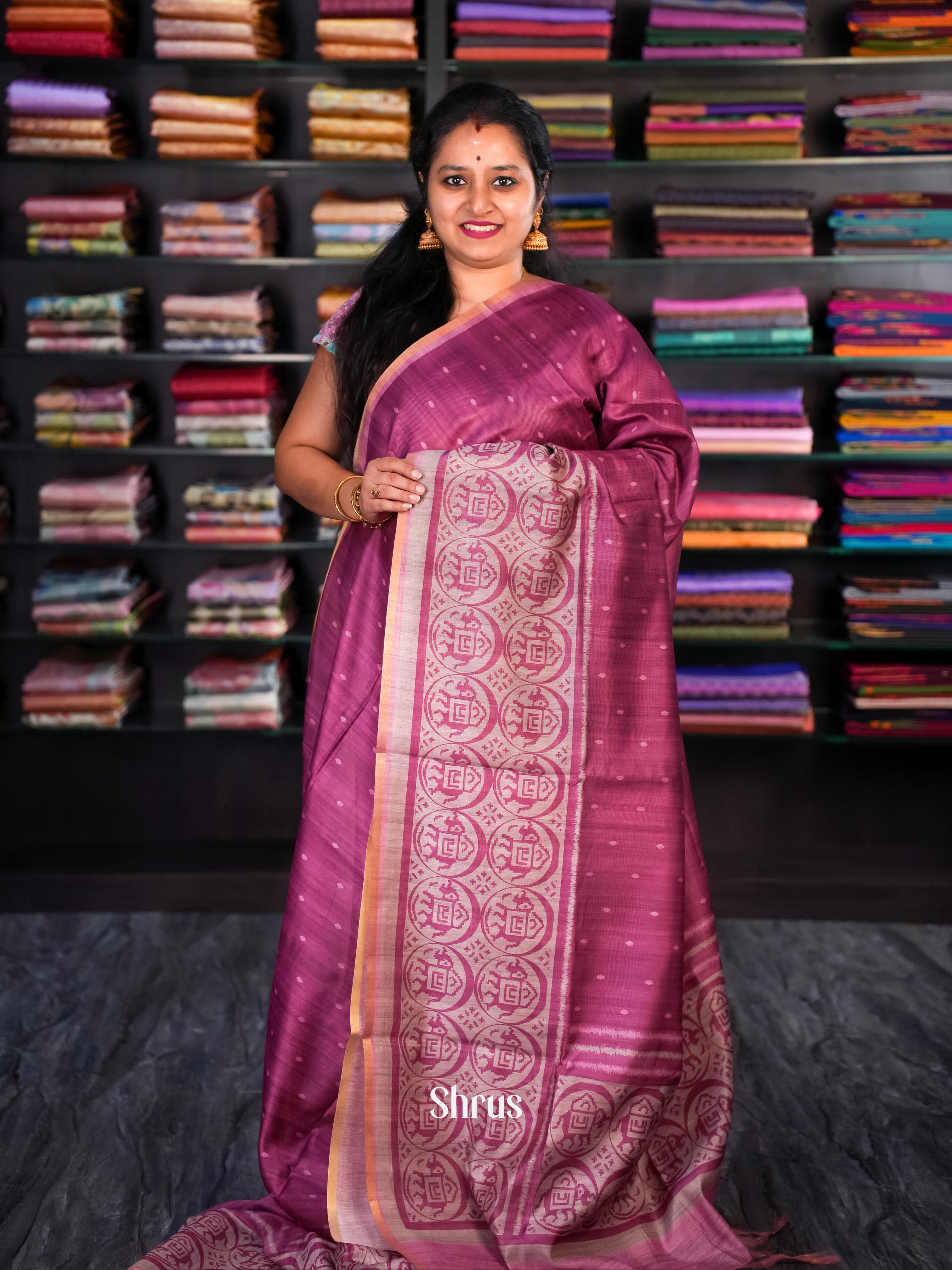 Purple & Pink- Champa semi tussar - Shop on Shrus.com