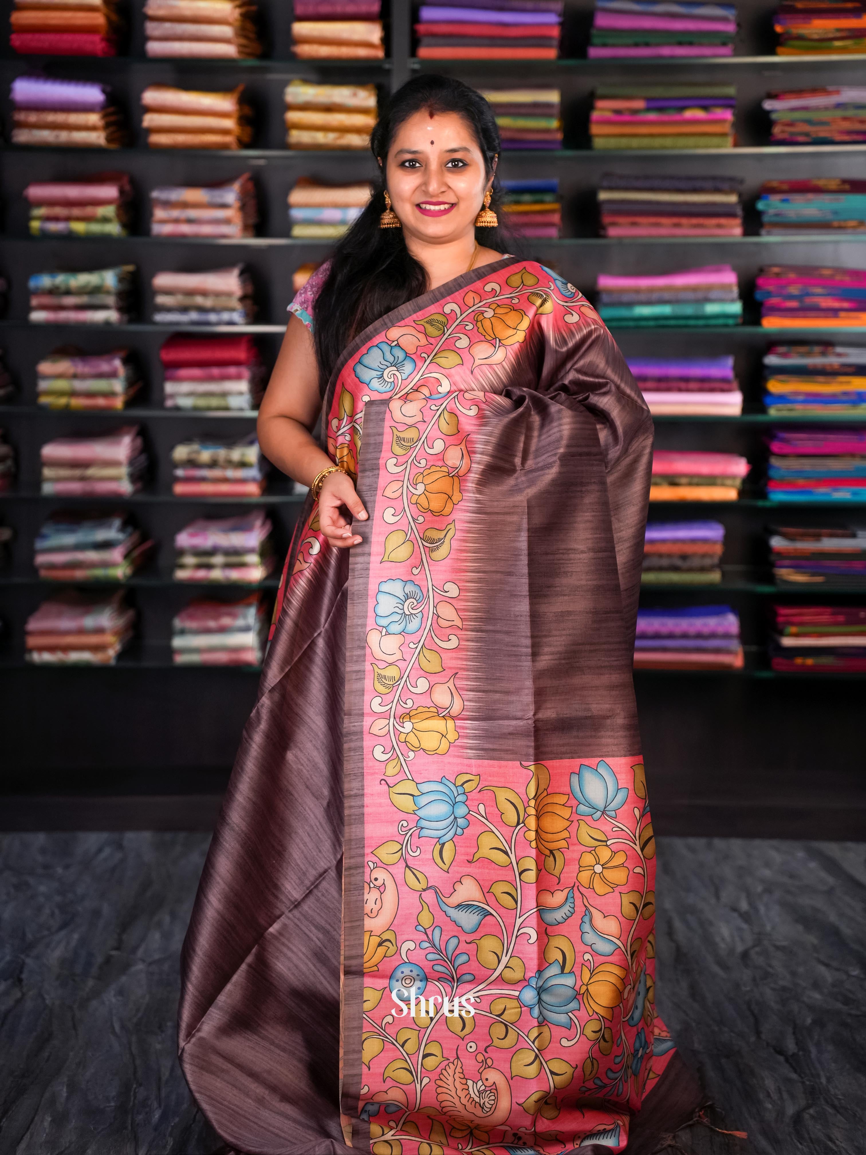 Brown & Red - Champa semi tussar - Shop on Shrus.com