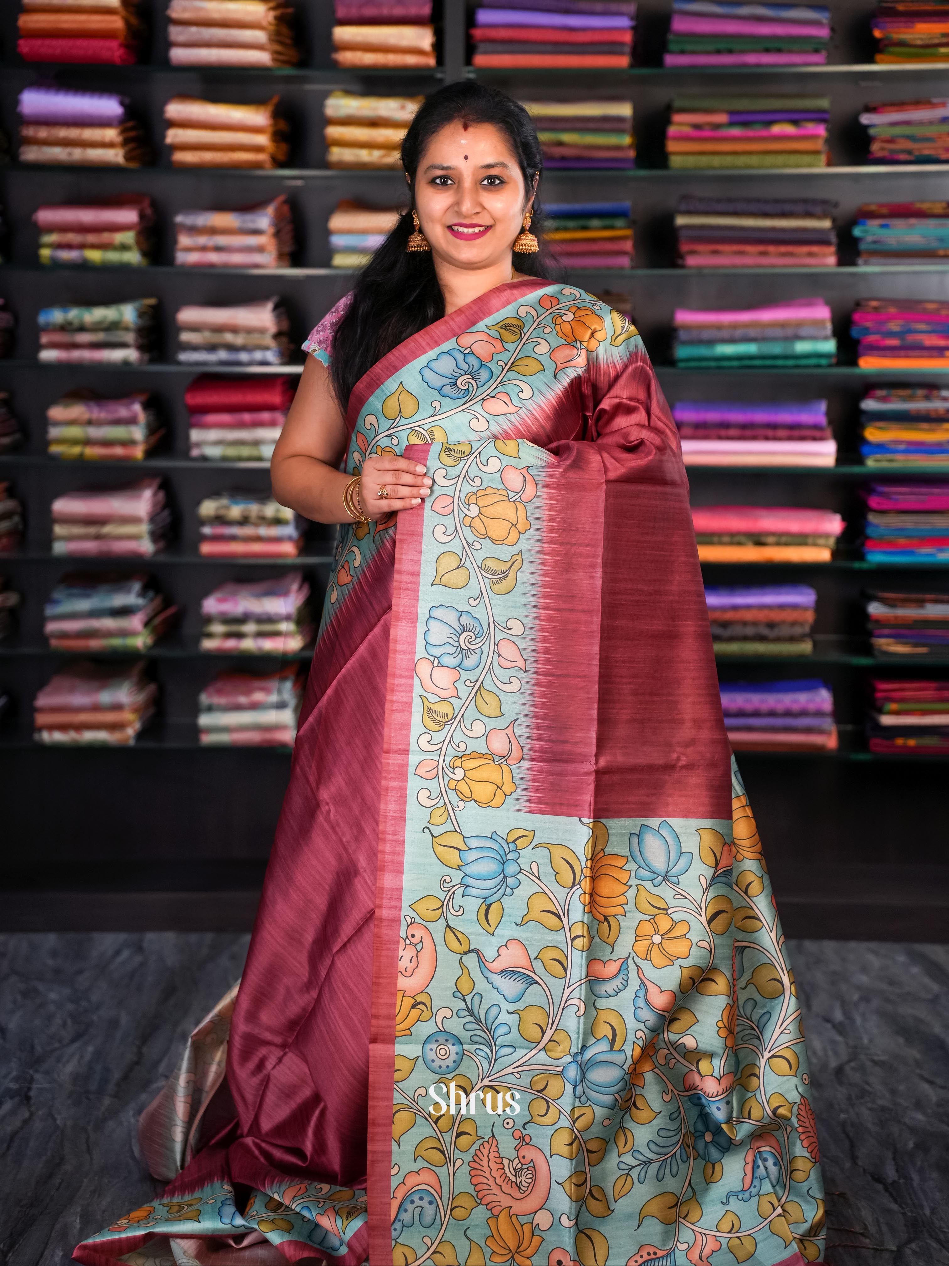 Maroon & Teal - Champa semi tussar - Shop on Shrus.com