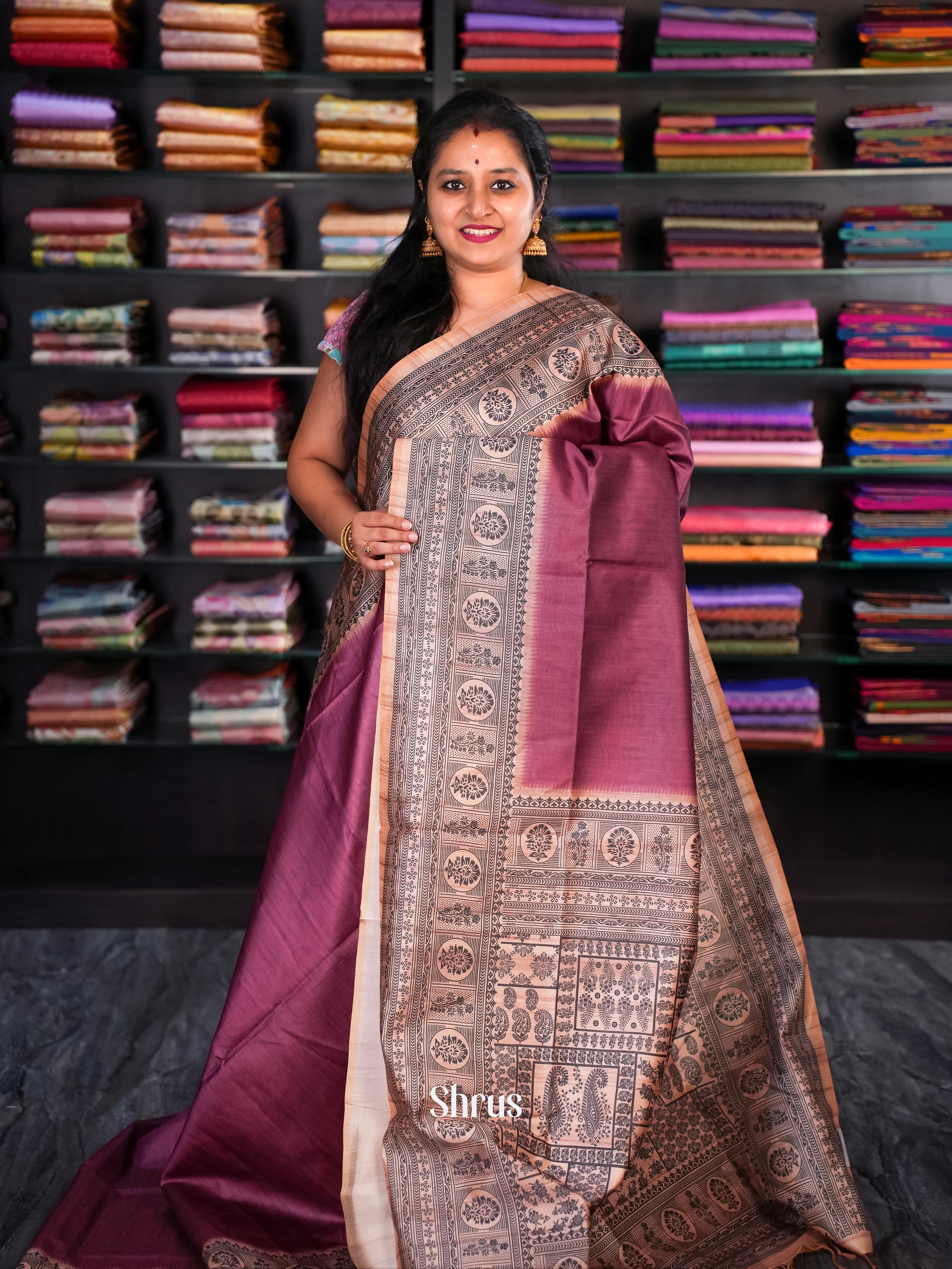Wine & Beige - Champa semi tussar - Shop on Shrus.com