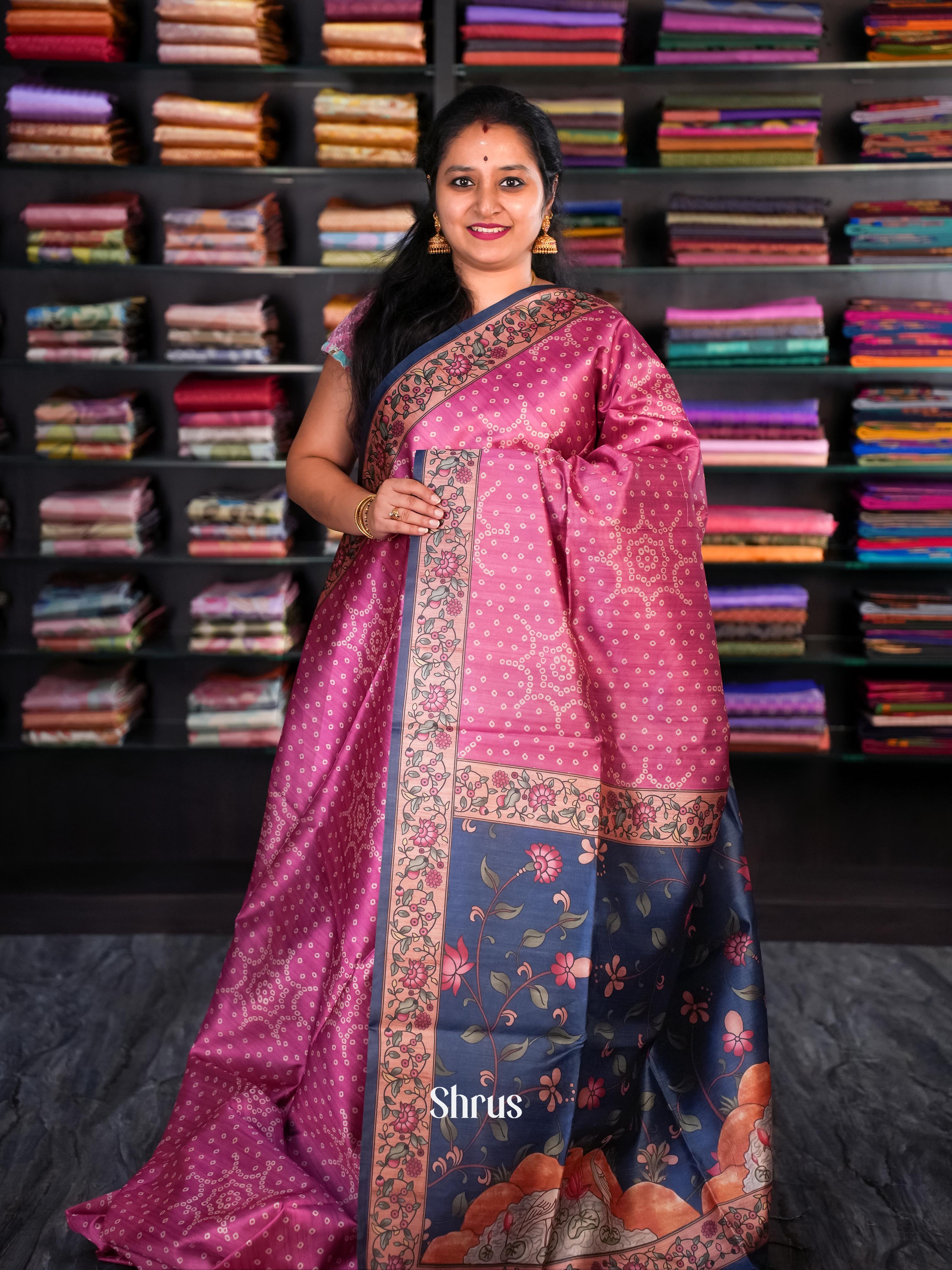 Pink & Blue - Champa semi tussar - Shop on Shrus.com