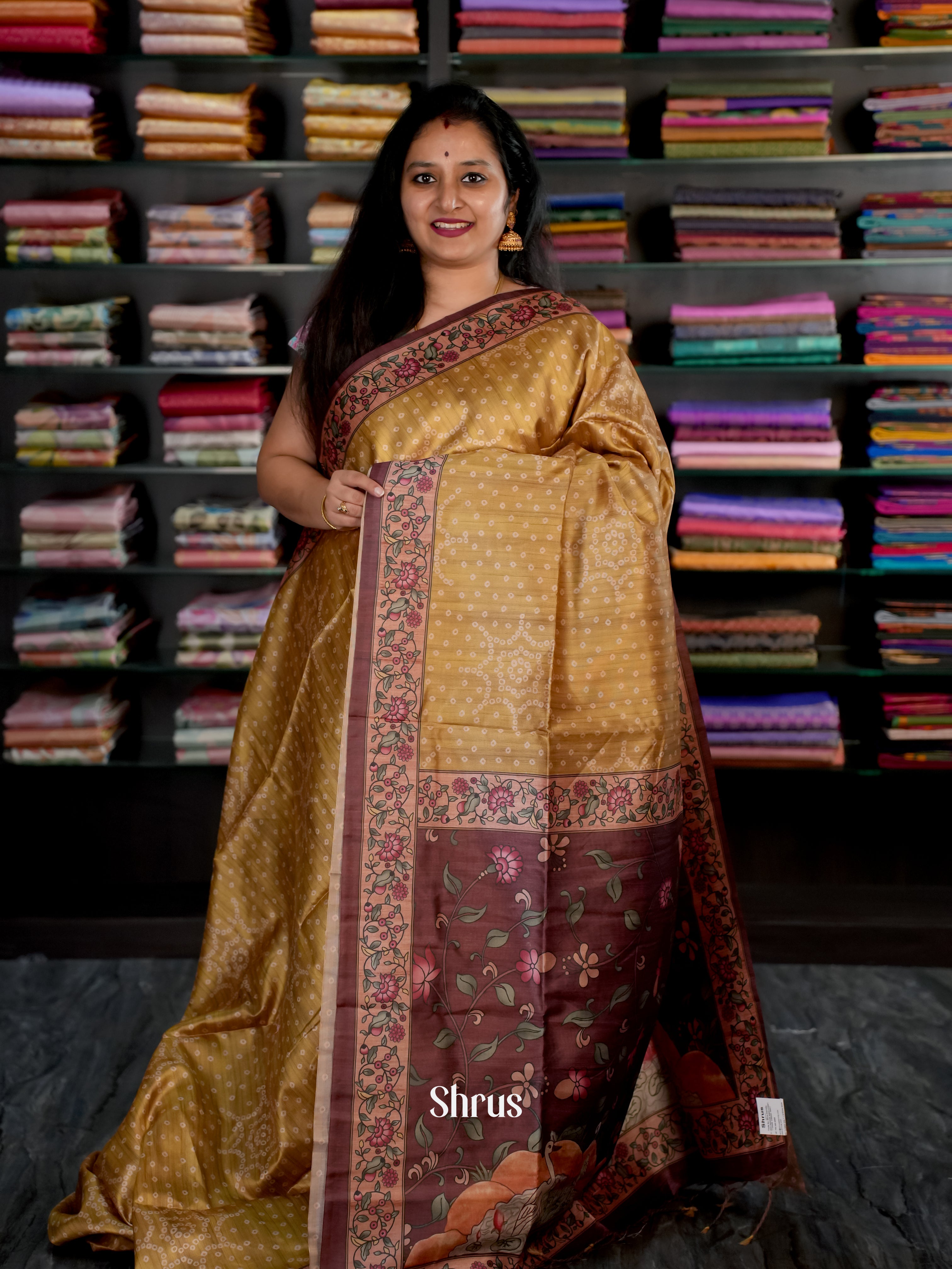 Gold & Brown - Champa semi tussar Saree - Shop on Shrus.com