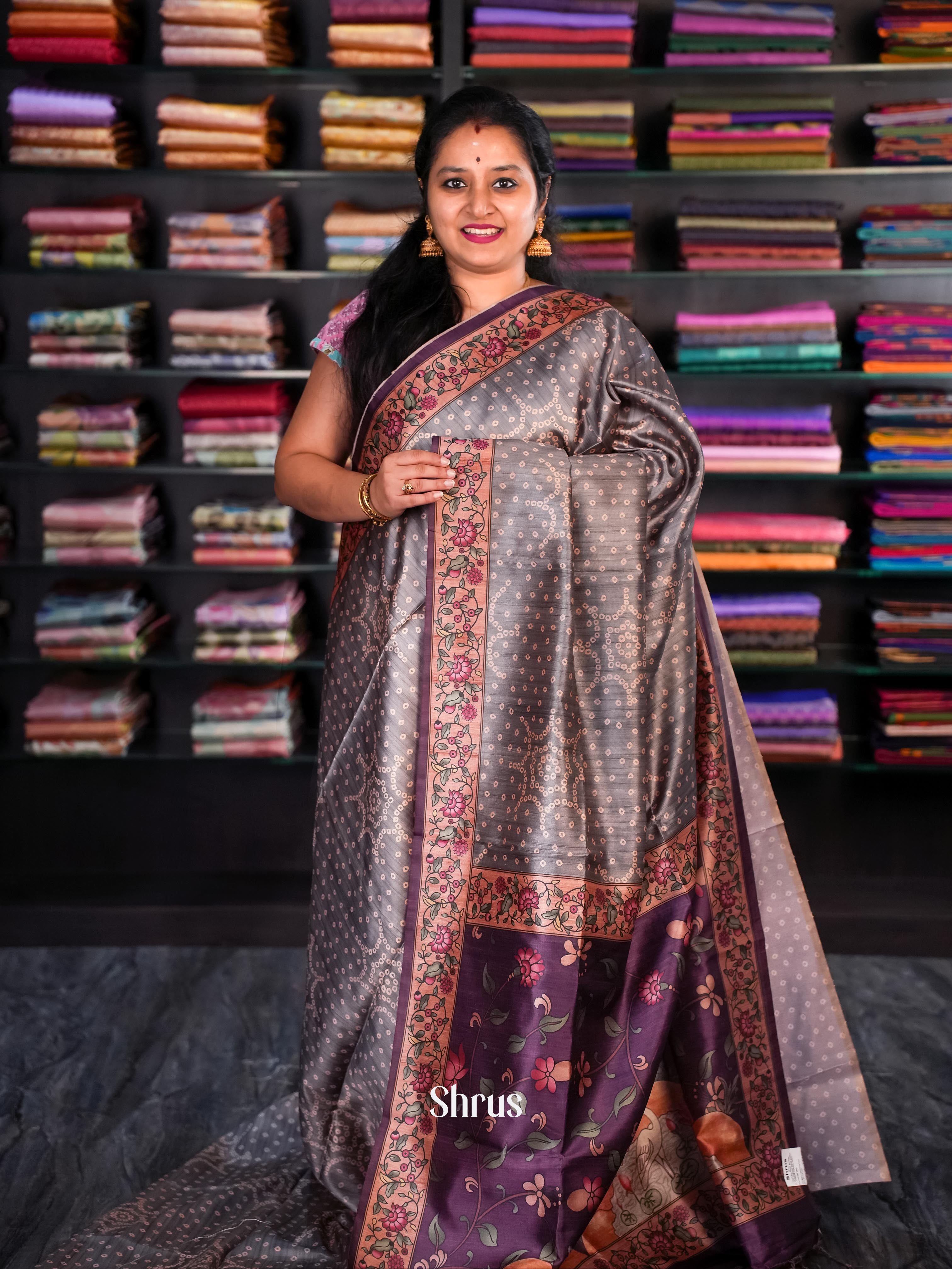 Grey & Violet - Champa semi tussar - Shop on Shrus.com