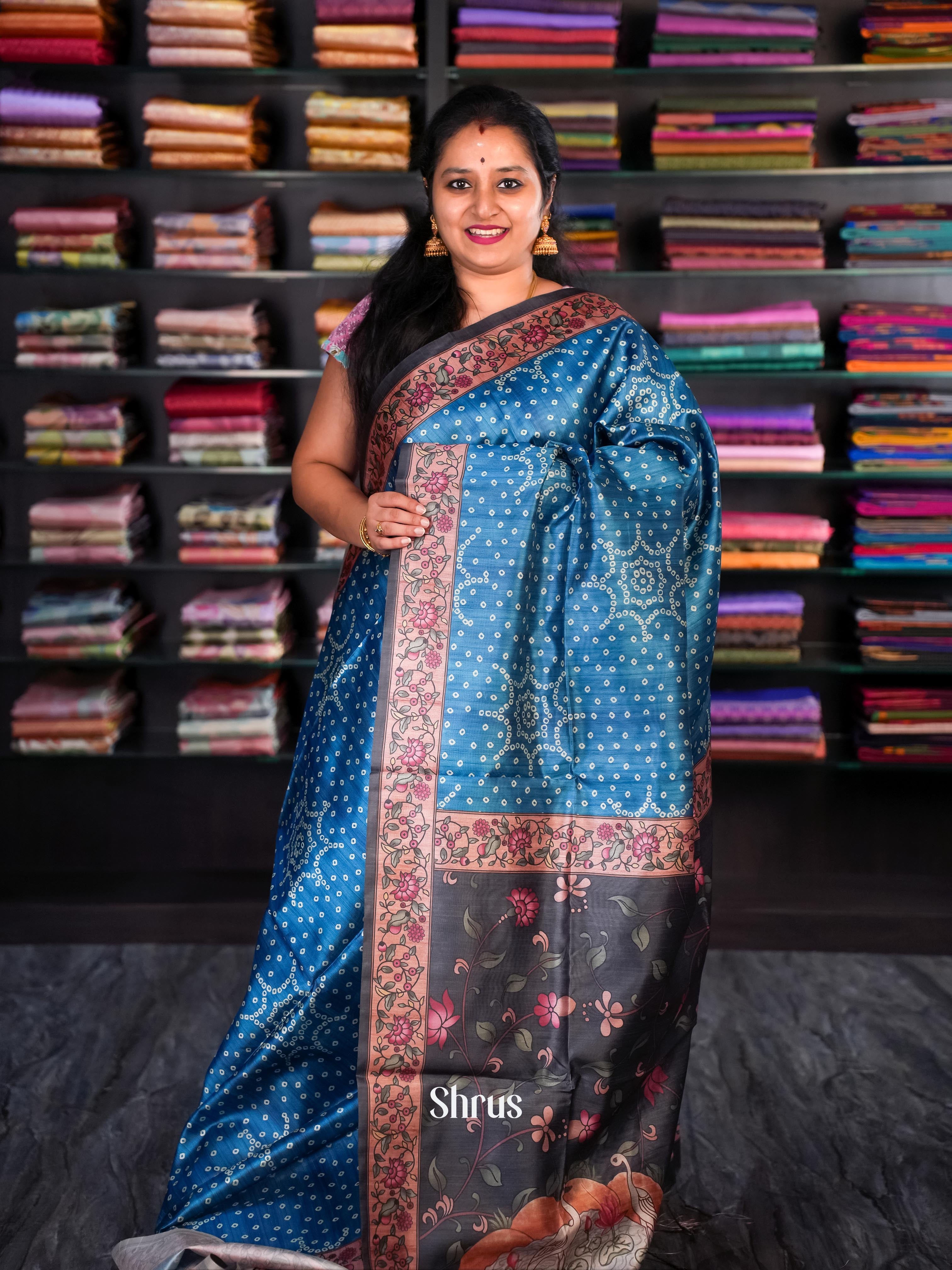 Blue & Black - Champa semi tussar - Shop on Shrus.com