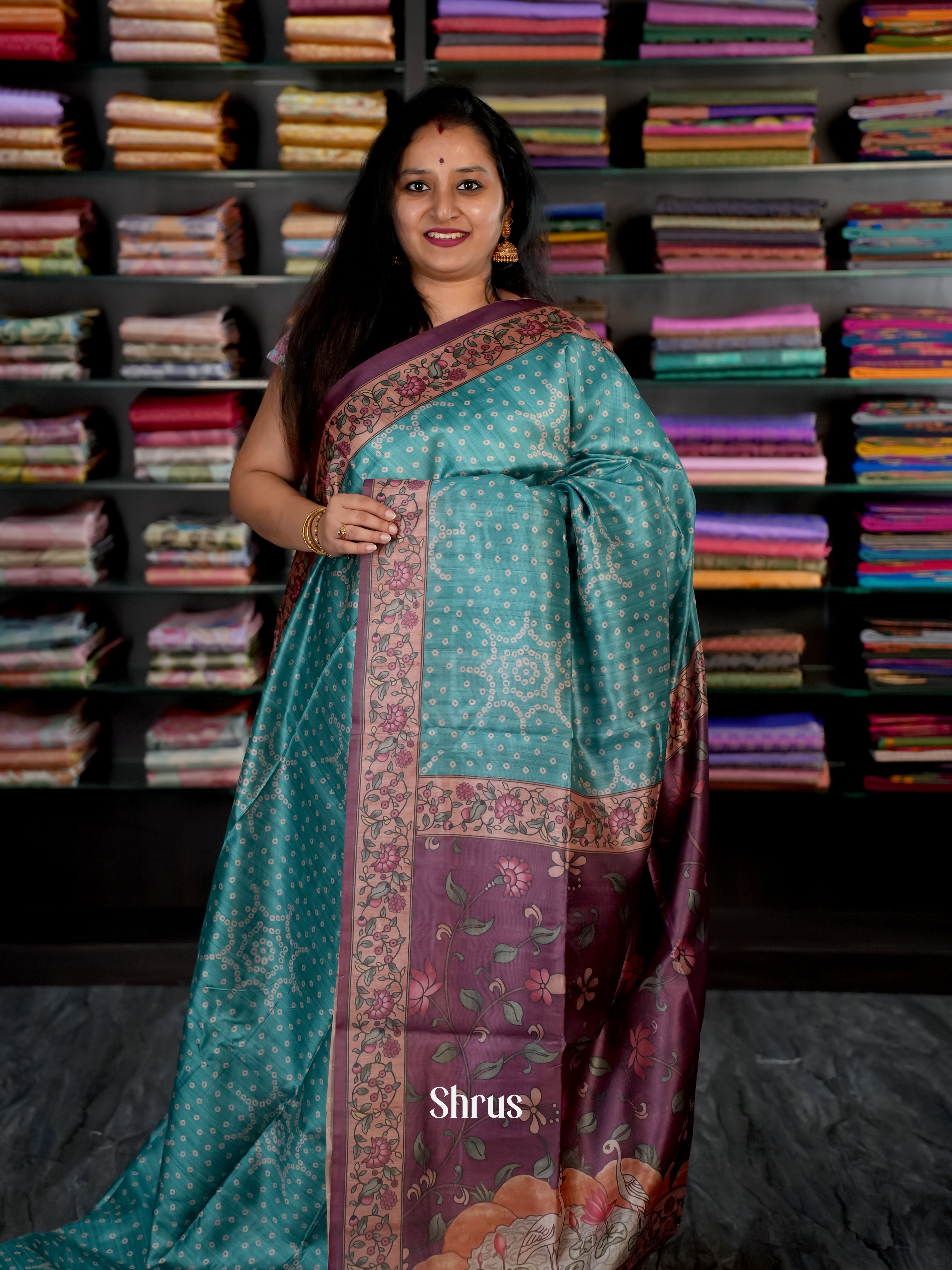 Teal & Purple - Champa semi tussar - Shop on Shrus.com
