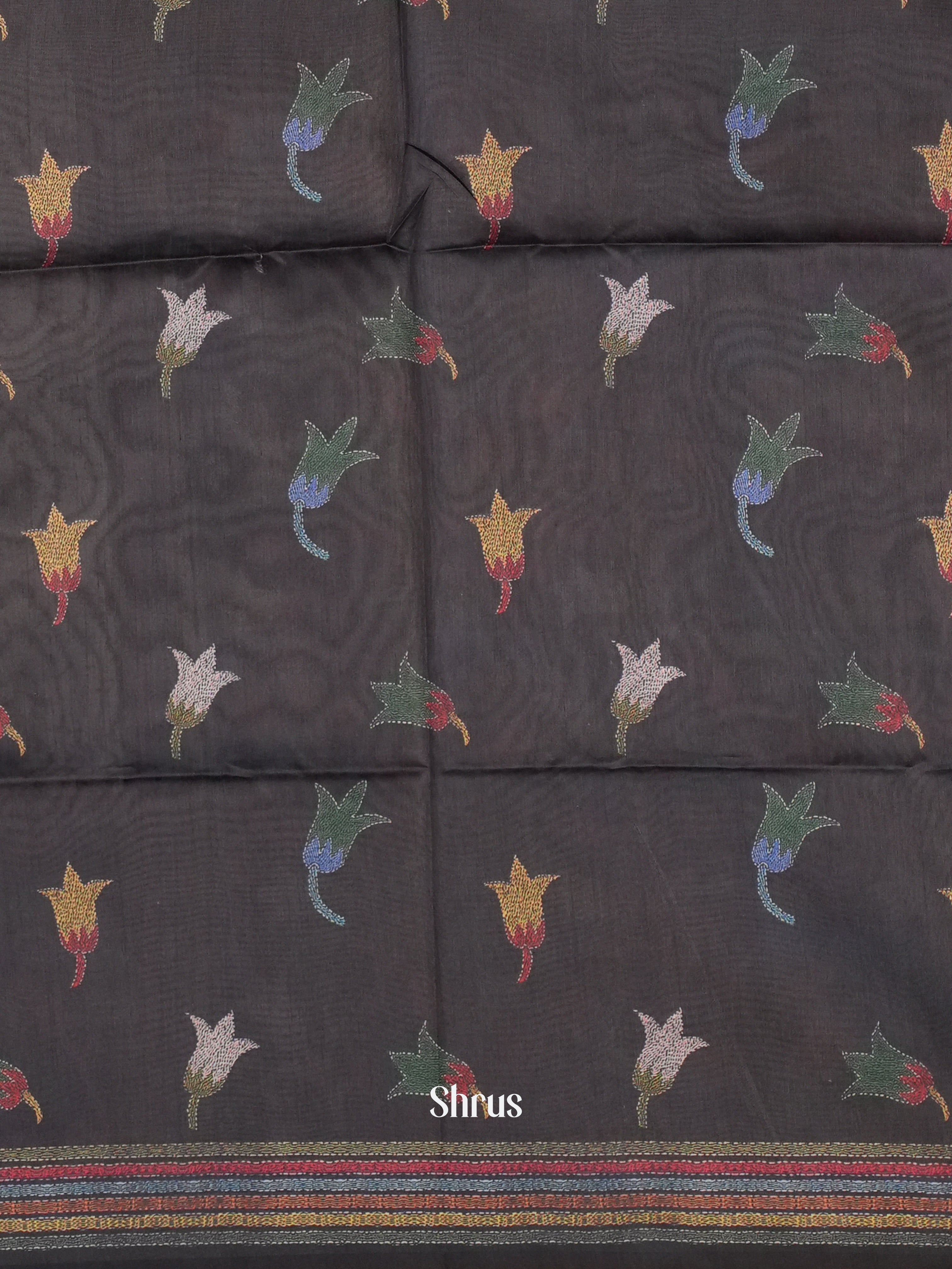 Lite Brown & Black - Champa semi tussar Saree - Shop on Shrus.com