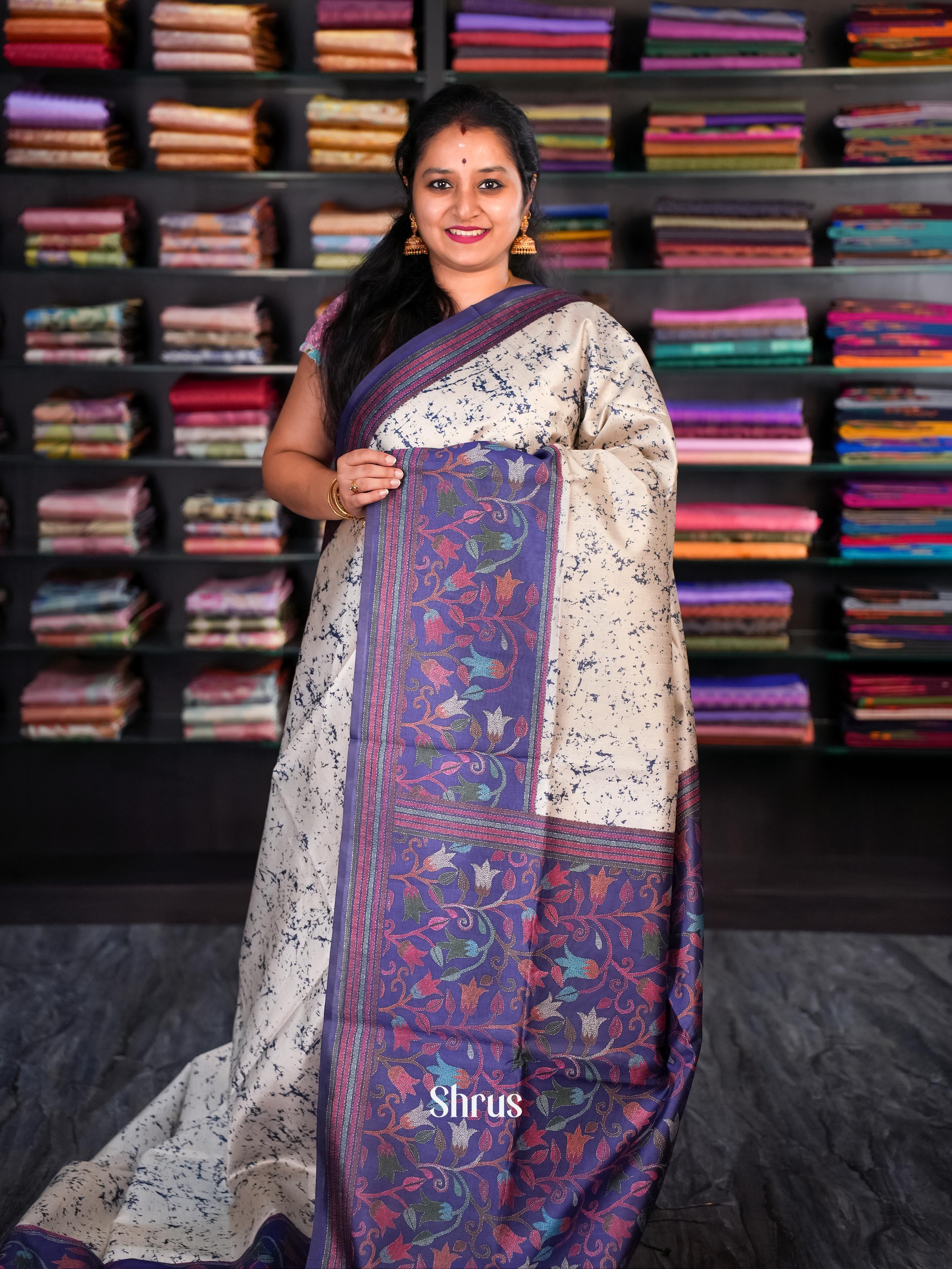 Grey & Blue - Champa semi tussar - Shop on Shrus.com