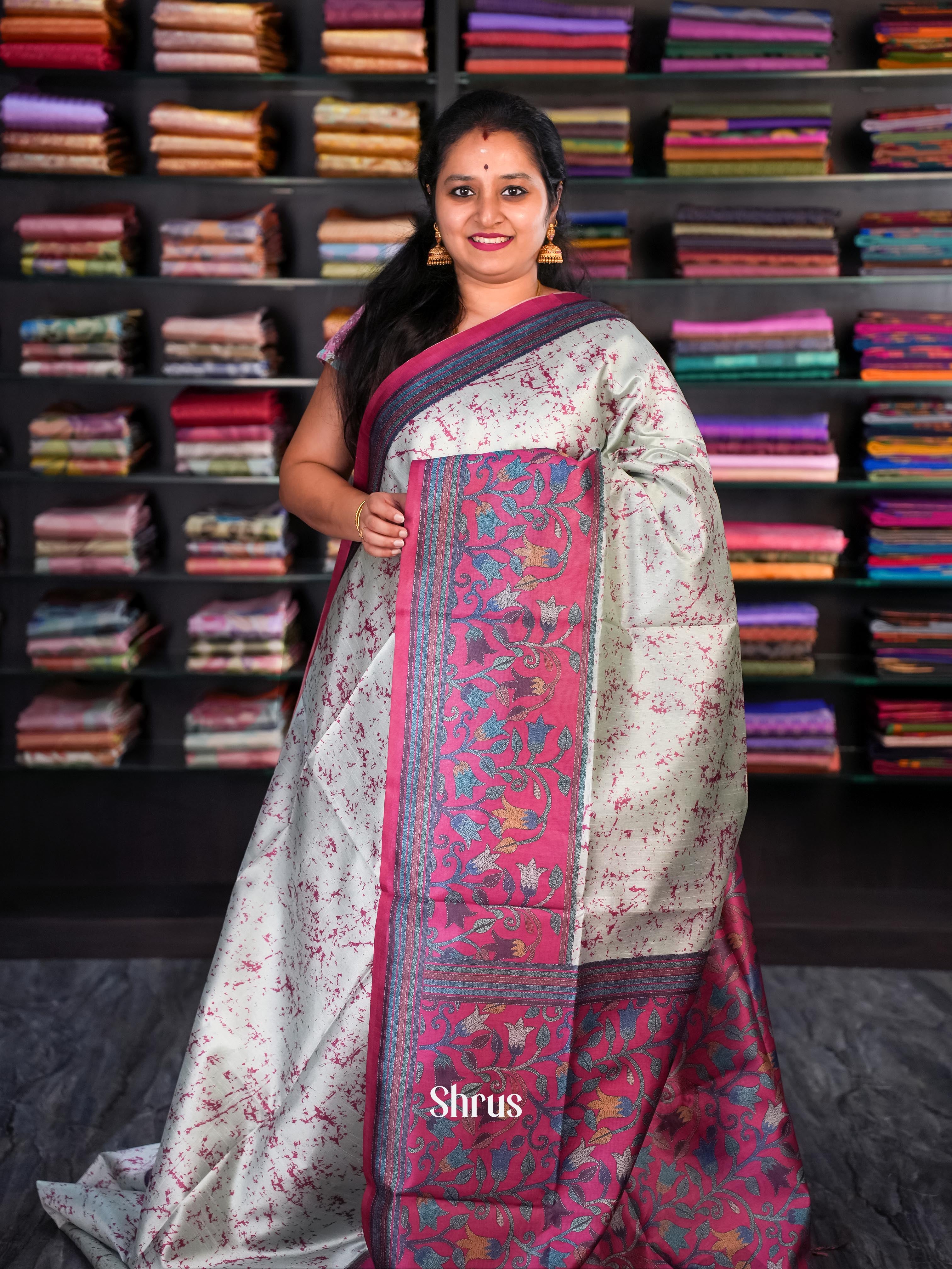 Grey & Maroon - Champa semi tussar - Shop on Shrus.com